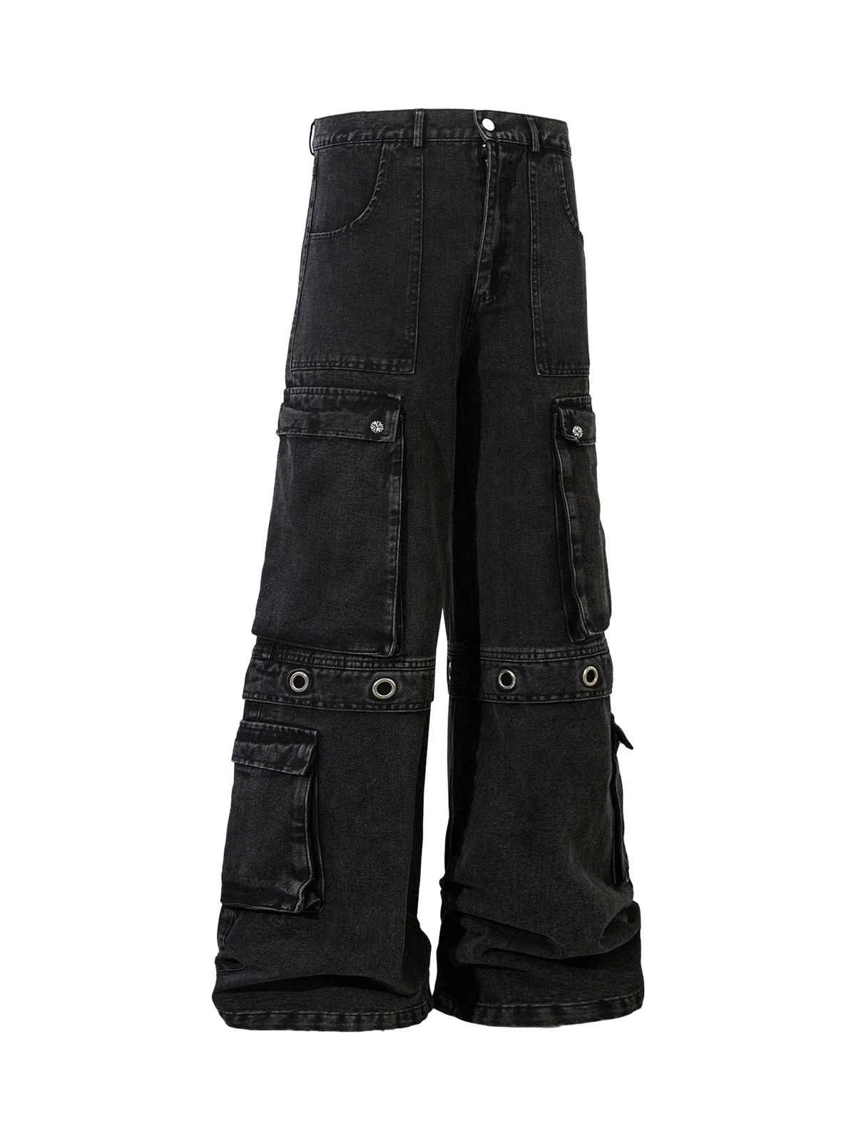 Grommet Design Multi-Pocket Cargo Jeans
