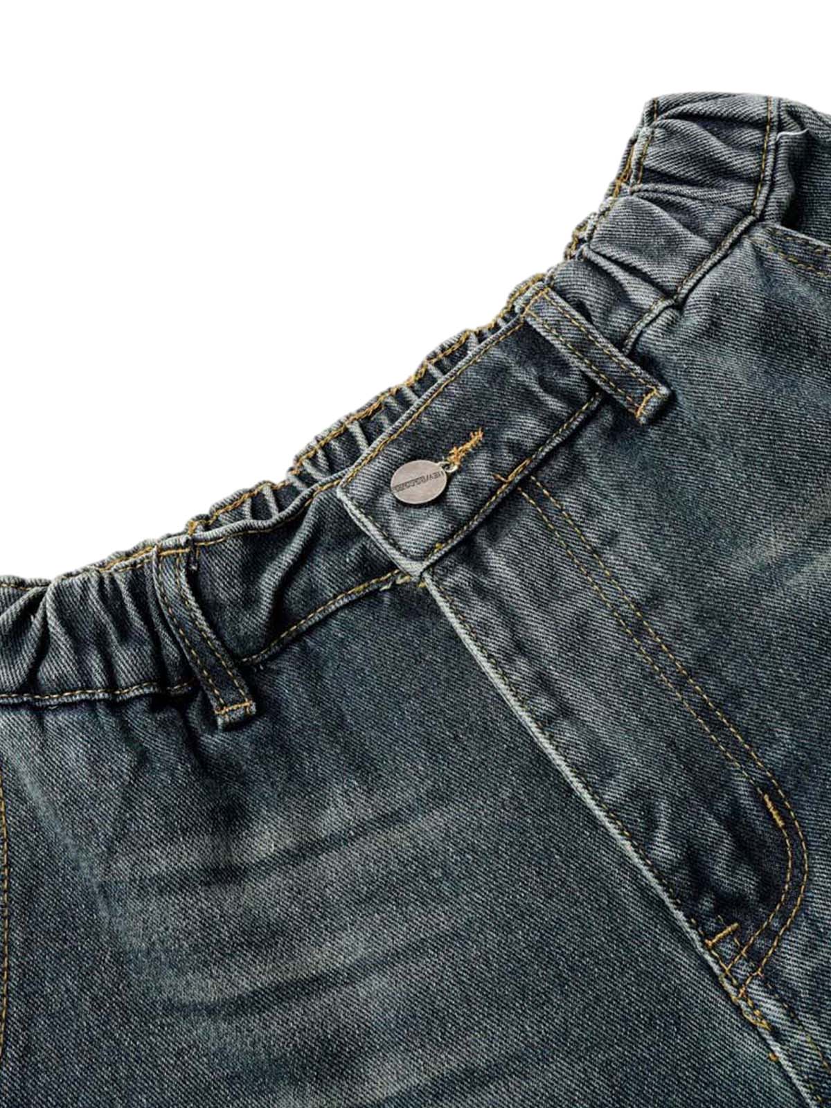 Washed Multi-Pocket Denim Cargo Jorts