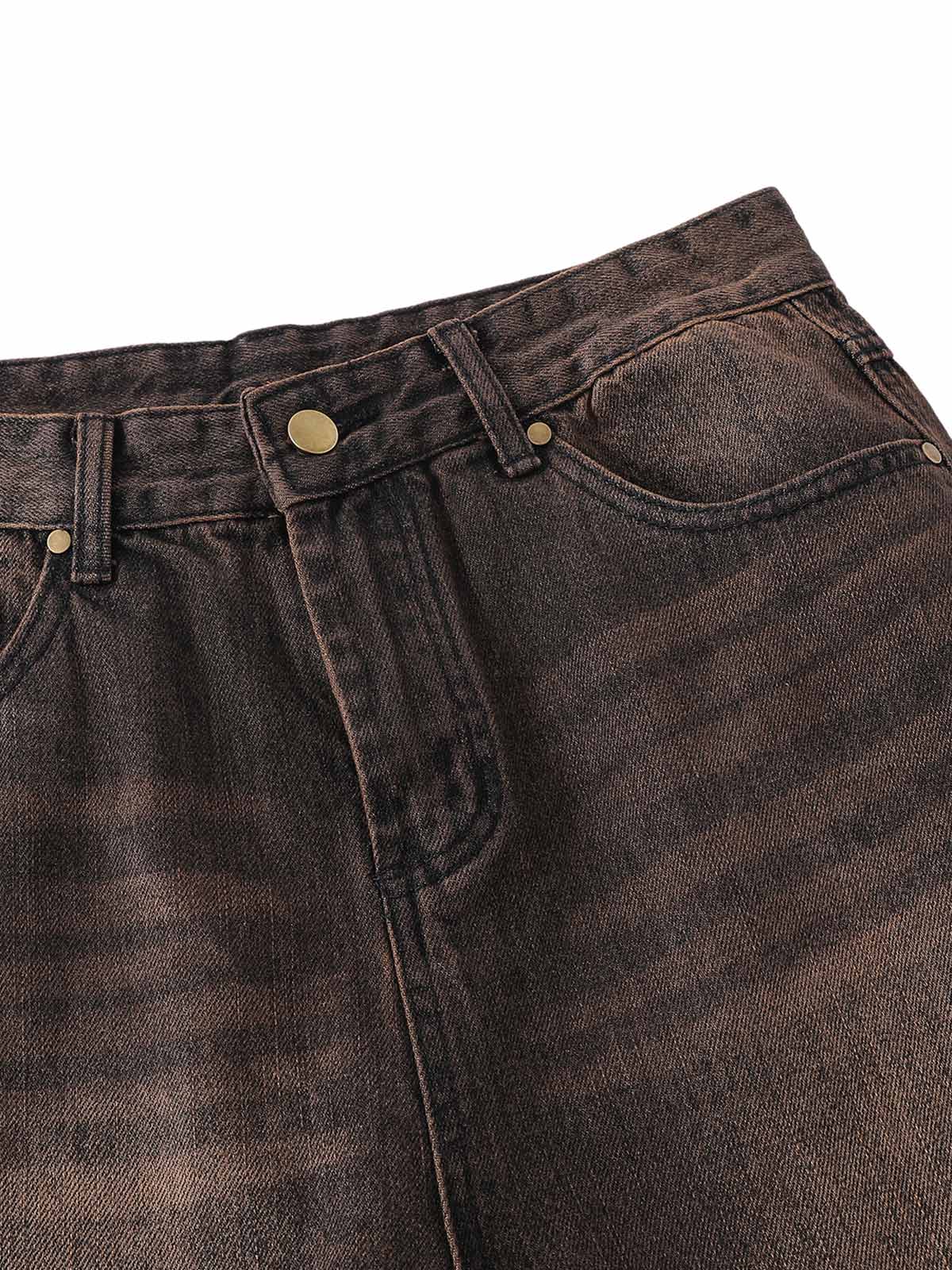 Distressed Washed Denim Cropped Jorts - 2399