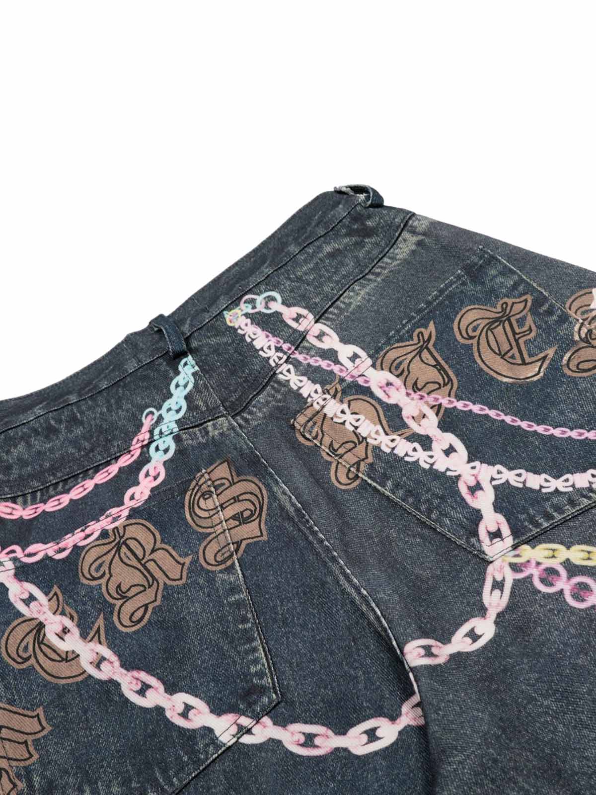 Embellished Chain Denim Shorts