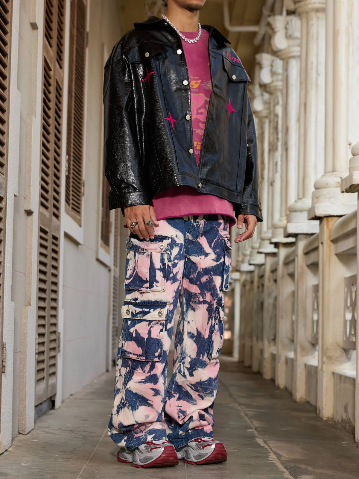 Thesupermade Tie-dye Waste Style Camouflage Cargo Jeans