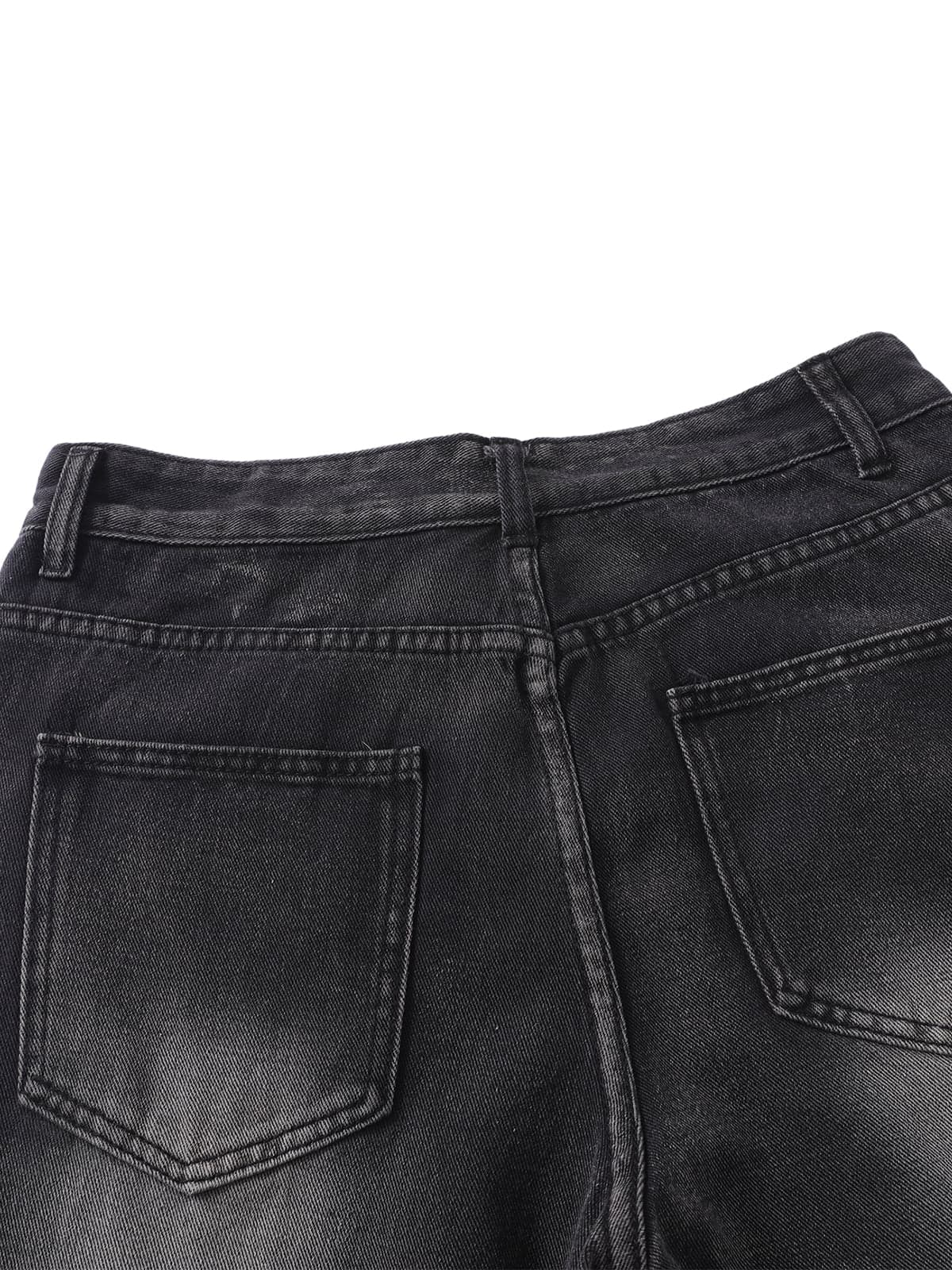 Washed Distressed Straight Jeans