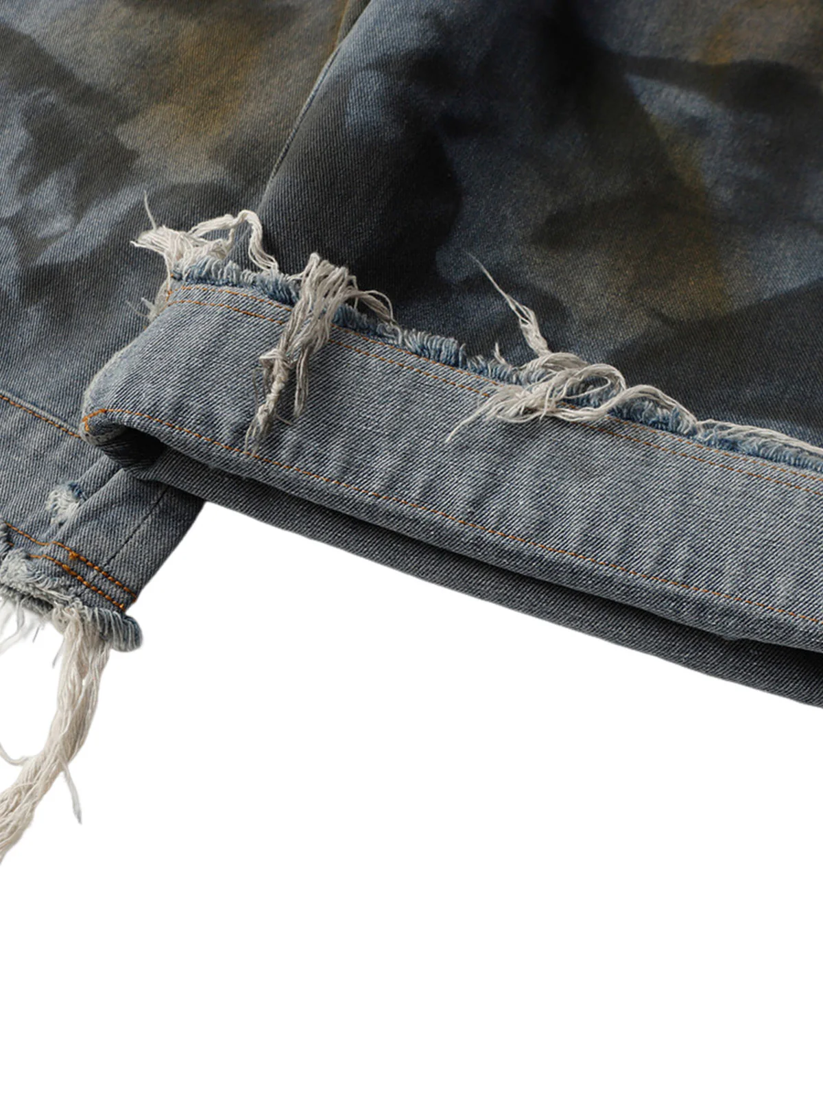 Washed Dirty Ripped Denim Cropped Jorts - 2351