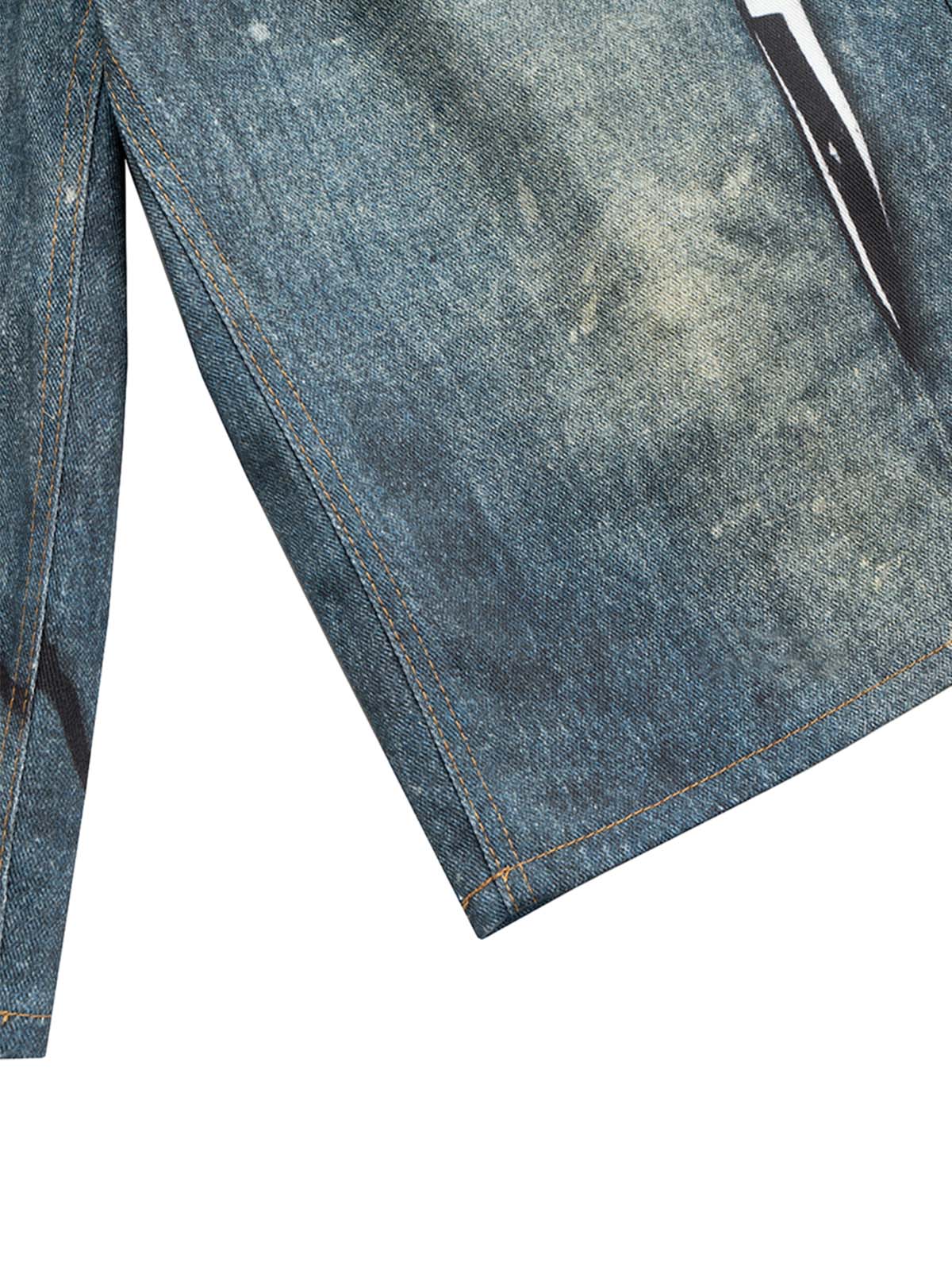 Retro Scissors Print Cropped Denim Shorts