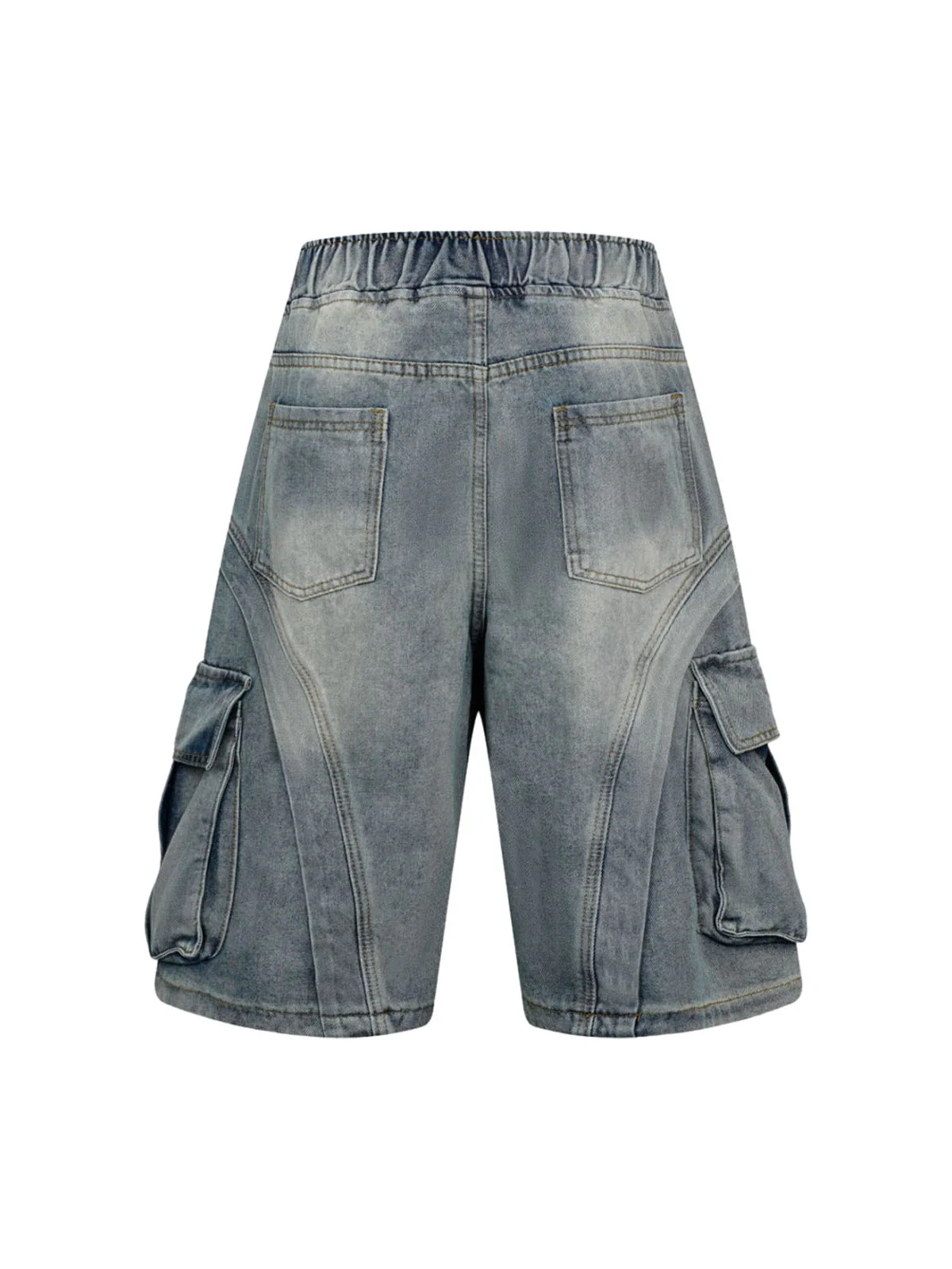 Washed Cargo Denim Shorts - 2382