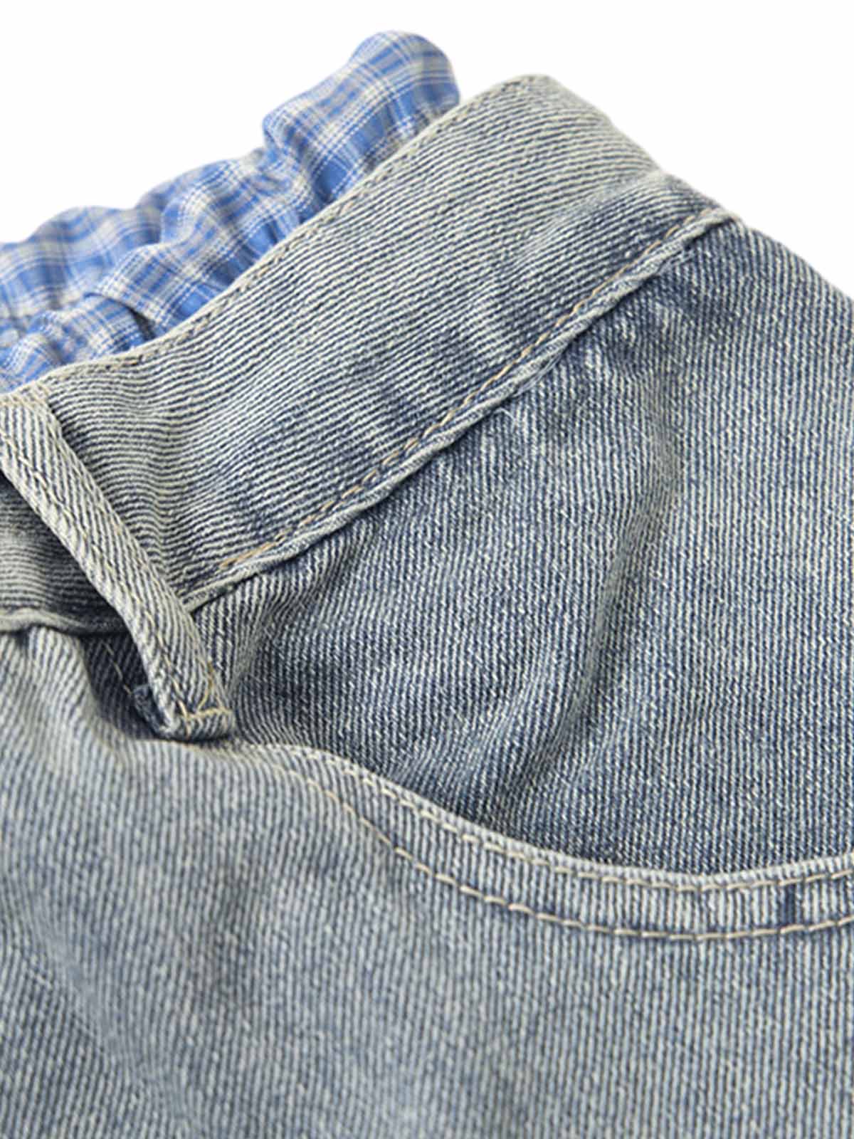 Plaid Double Waist Baggy Jeans