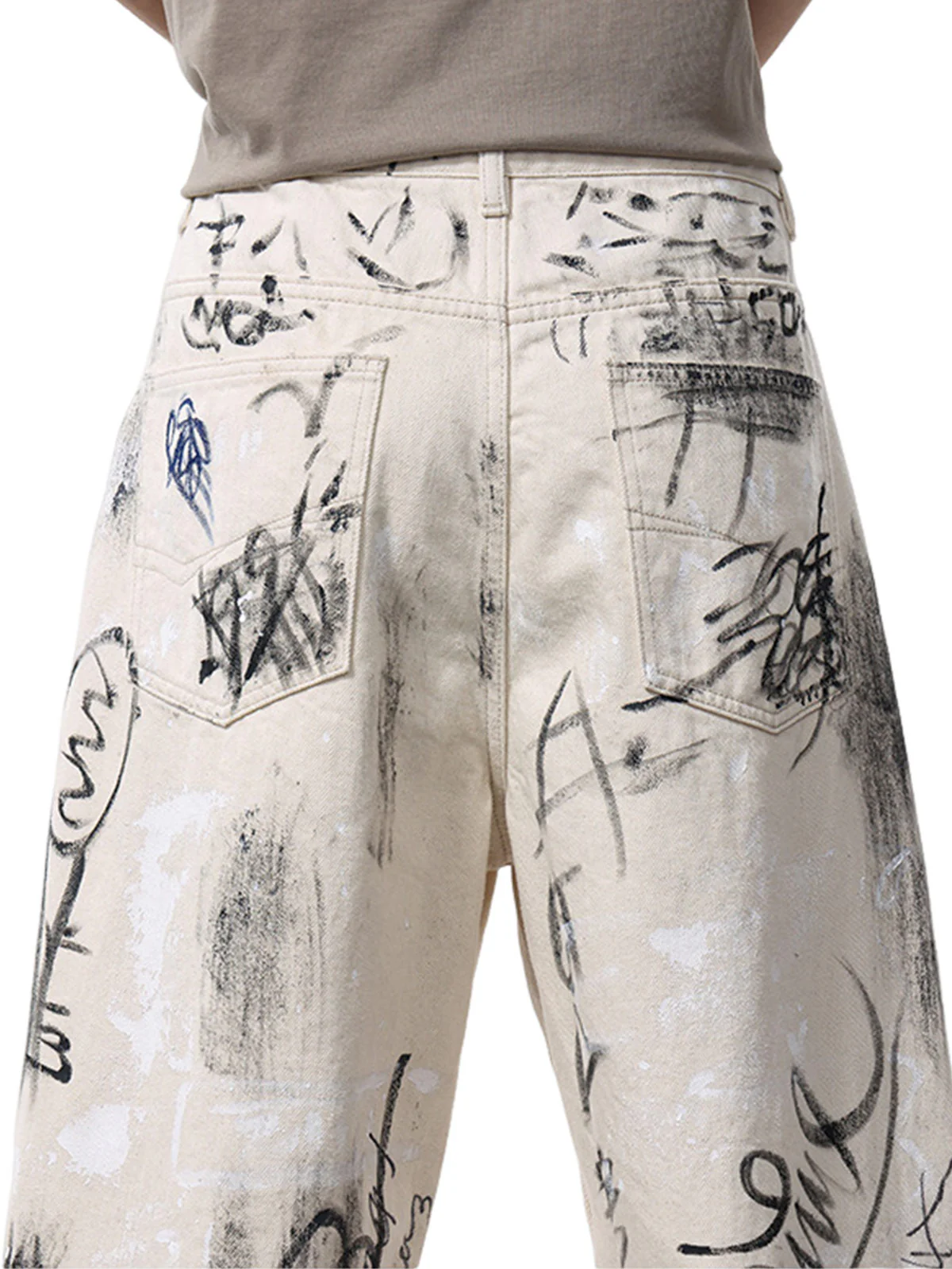 Distressed Washed Graffiti Baggy Jeans