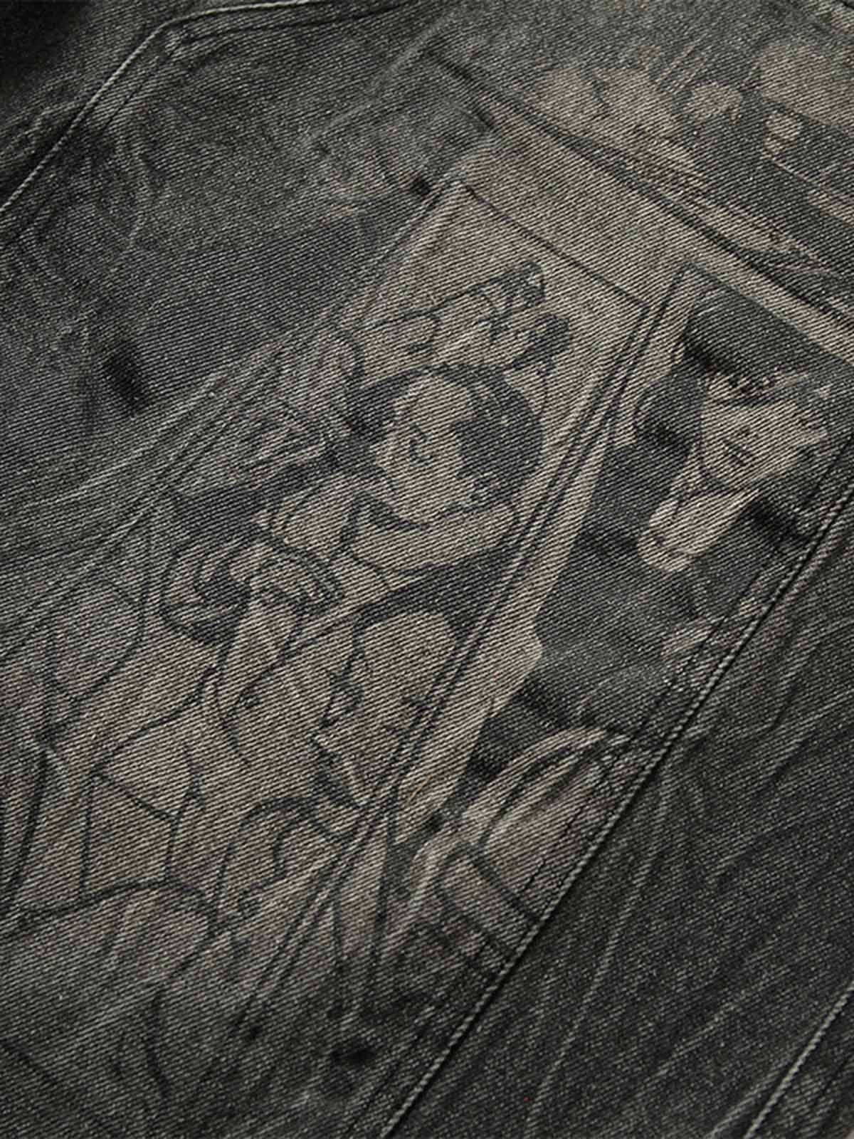 Retro Cartoon Graffiti Washed Ripped Tassel Jorts