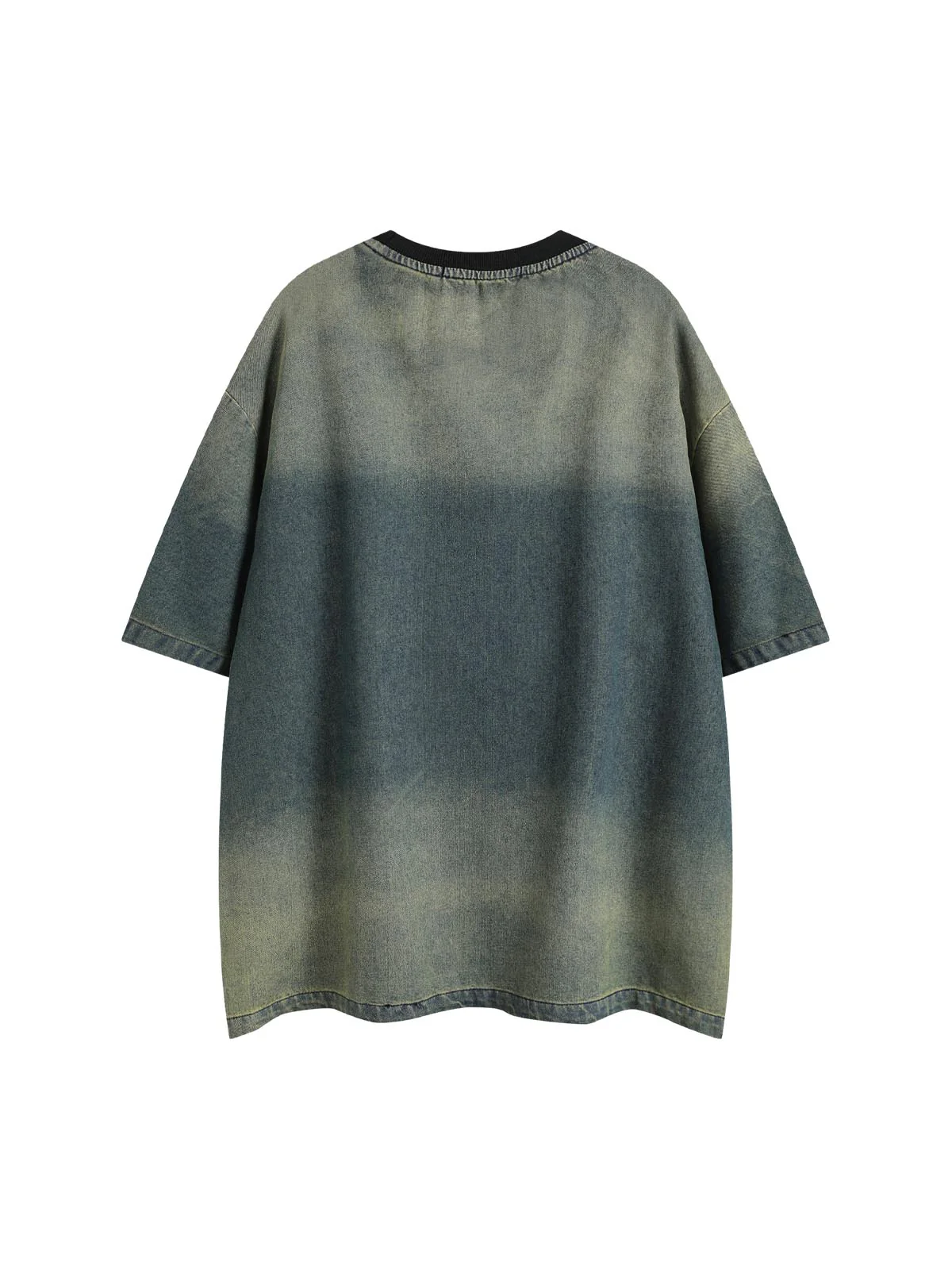 Distressed Washed Patchwork Gradient Denim T-shirt