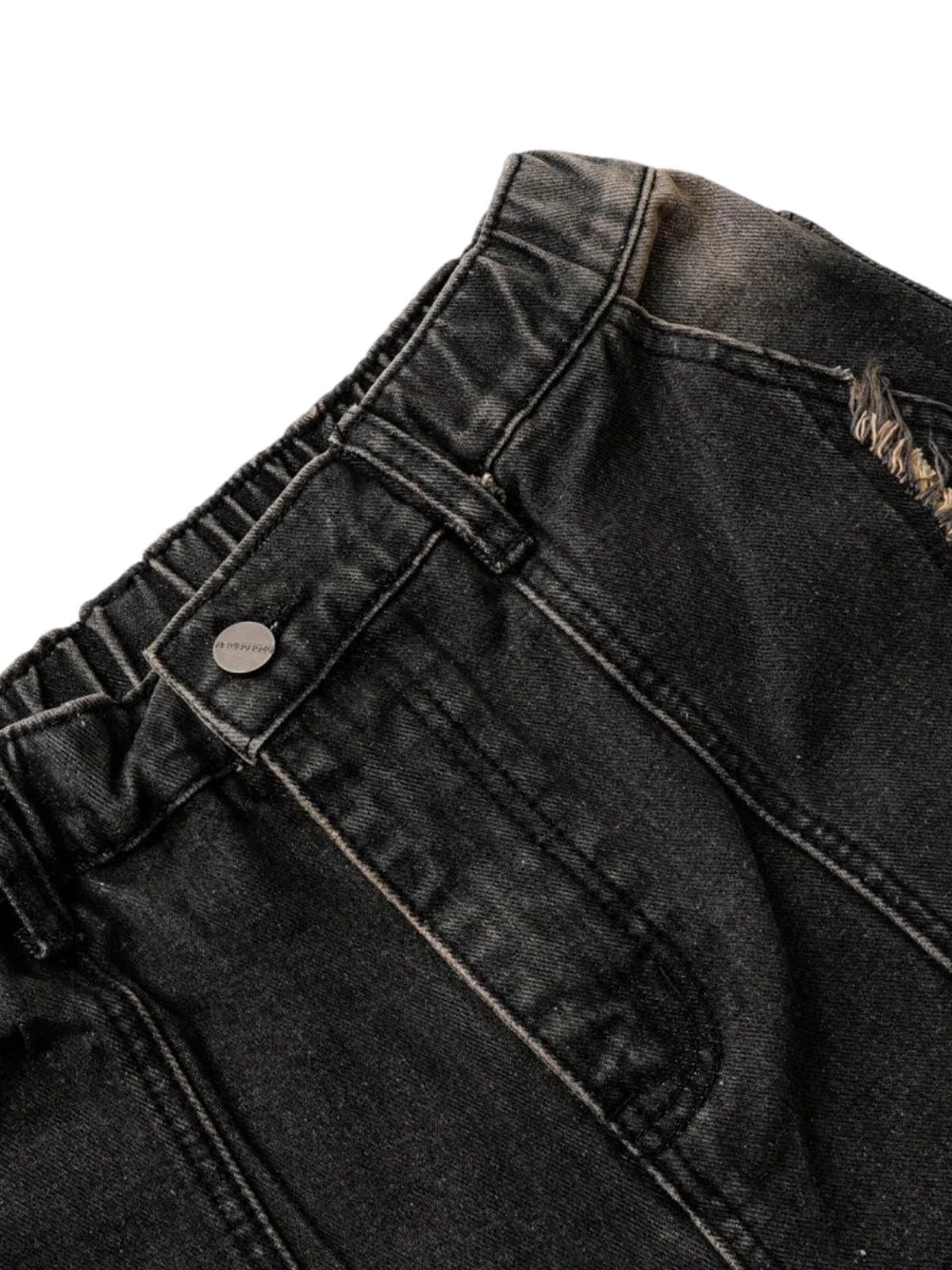 Washed Distressed Raw Edge Denim Jorts