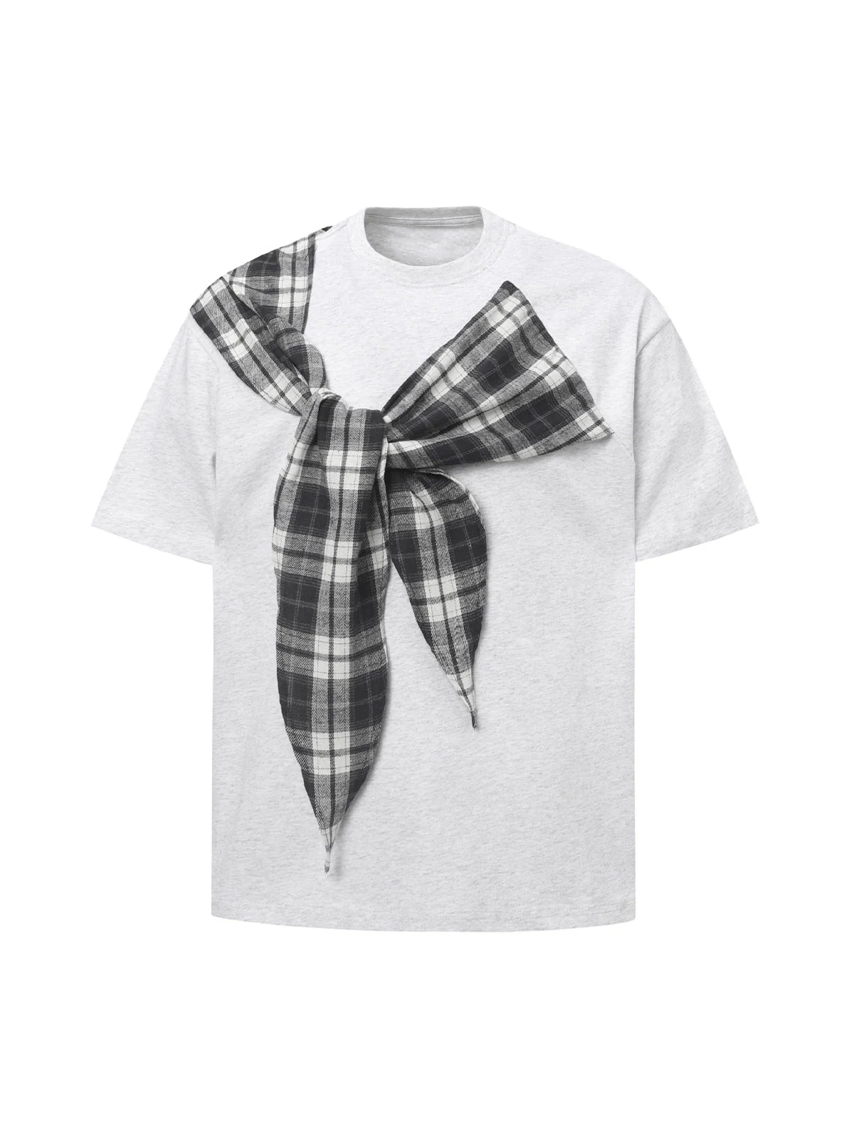 Plaid Scarf Crew Neck T-Shirt