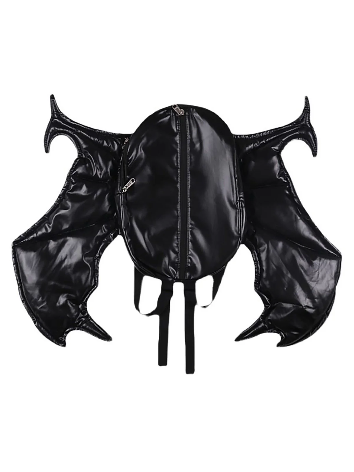 PU Leather Bat Wing Double Zipper Backpack