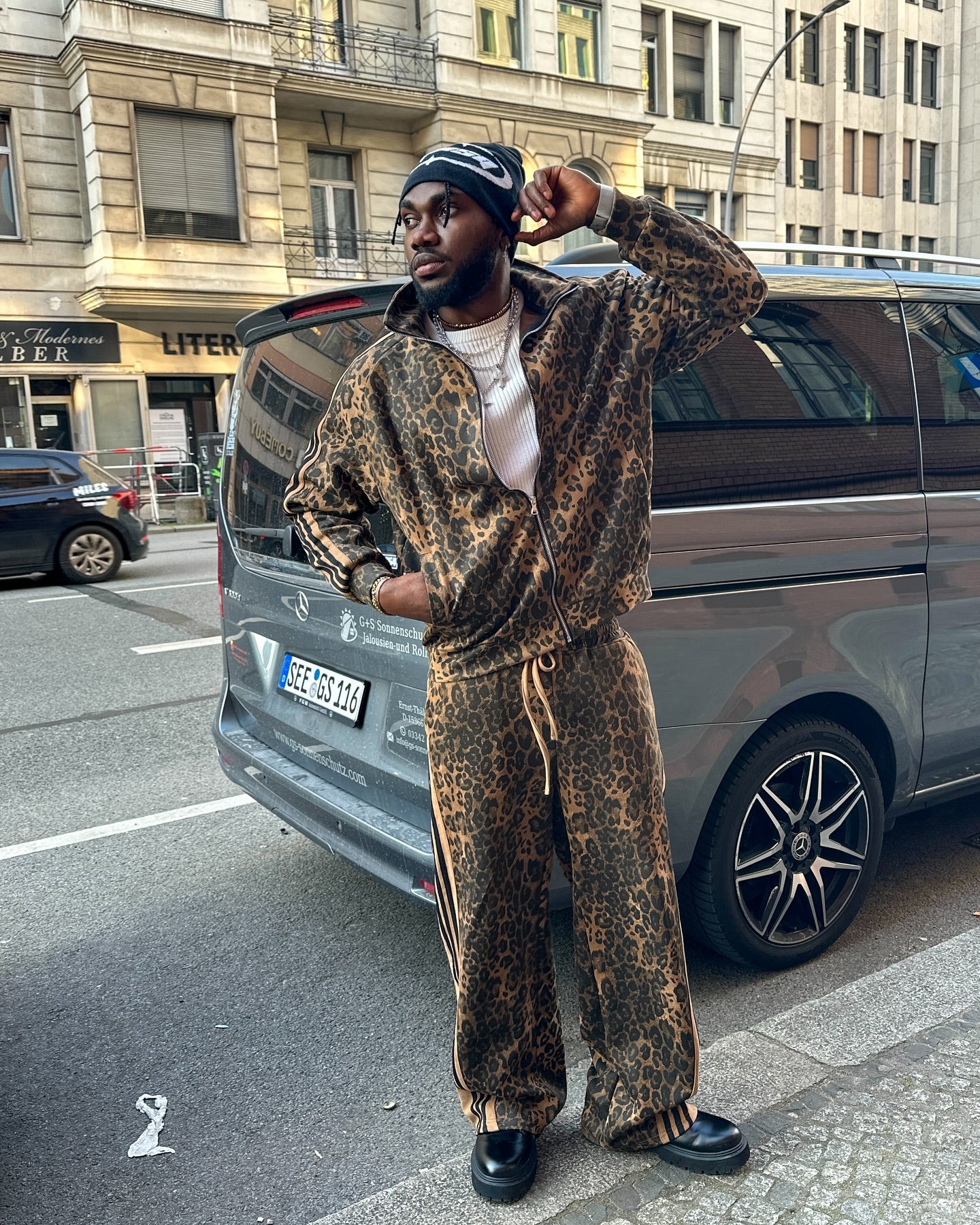 Thesupermade Cheetah Print Suede Tracksuit - 2277