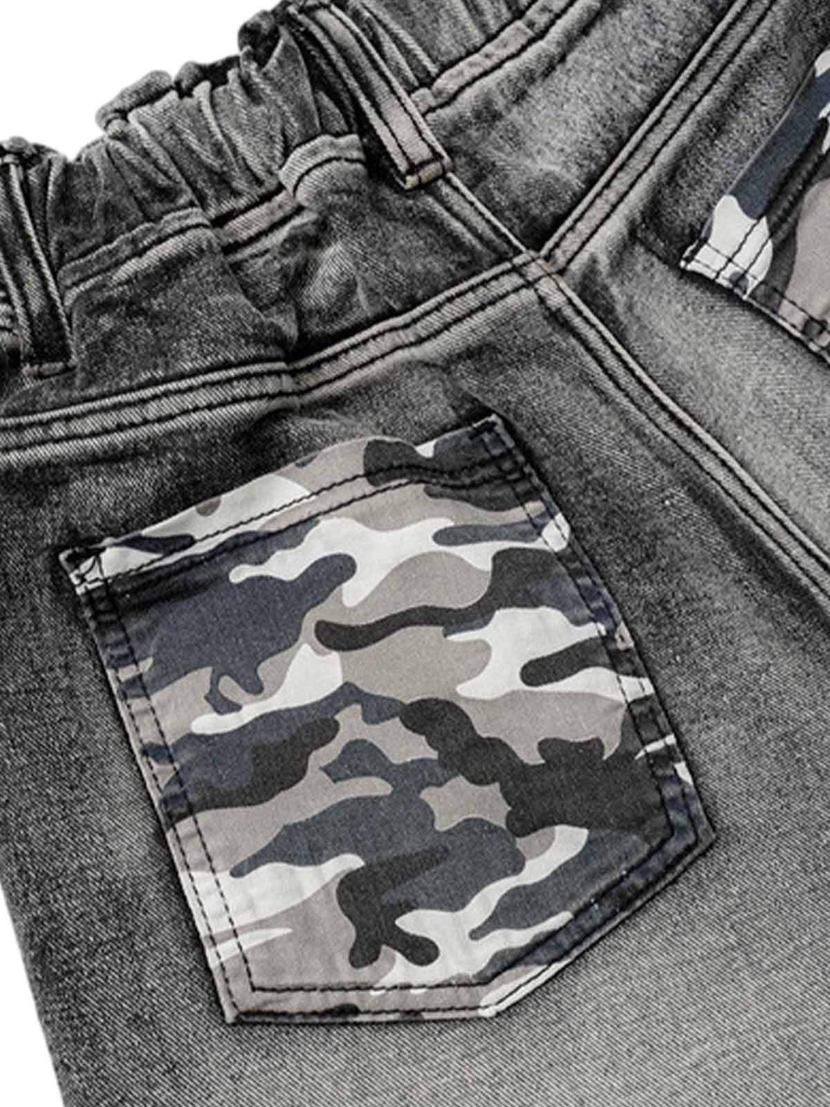 Distressed Camouflage Denim Shorts
