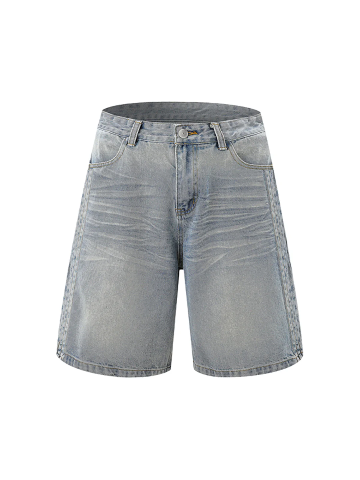 Distressed Washed Pleated Vest Jorts Denim Suit