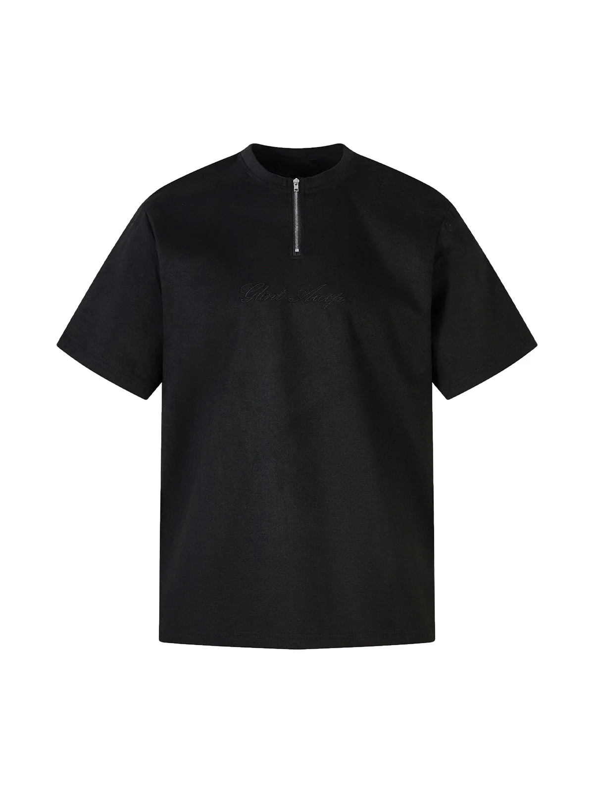 Retro Quarter Zip Up Suede Embroidered T-shirt