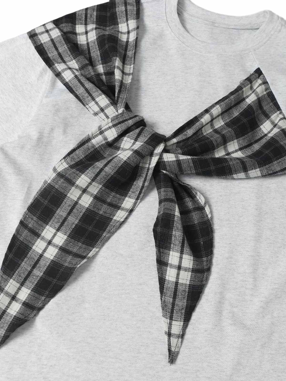 Plaid Scarf Crew Neck T-Shirt