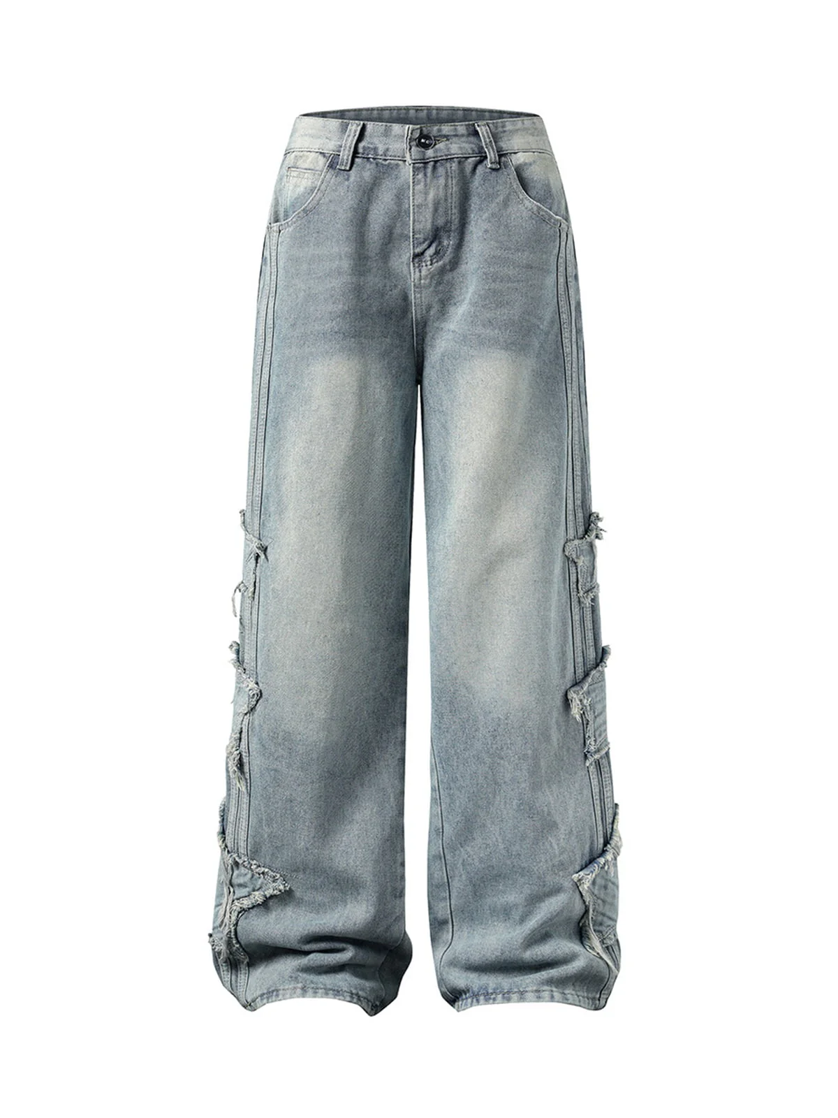 Distressed Raw Edge Baggy Jeans