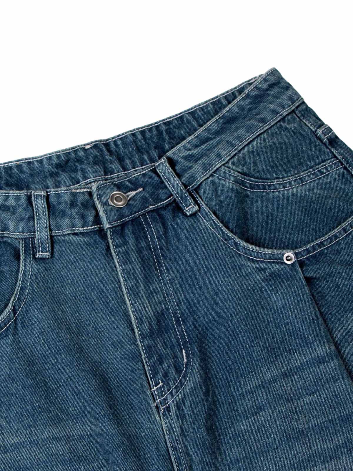 Washed Distressed Double Pleat Jeans