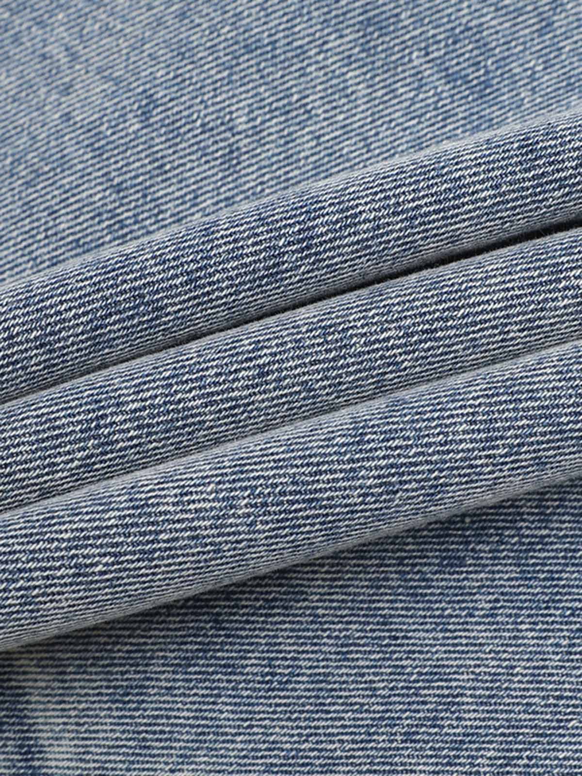 Distressed Washed Pleated Vest Jorts Denim Suit