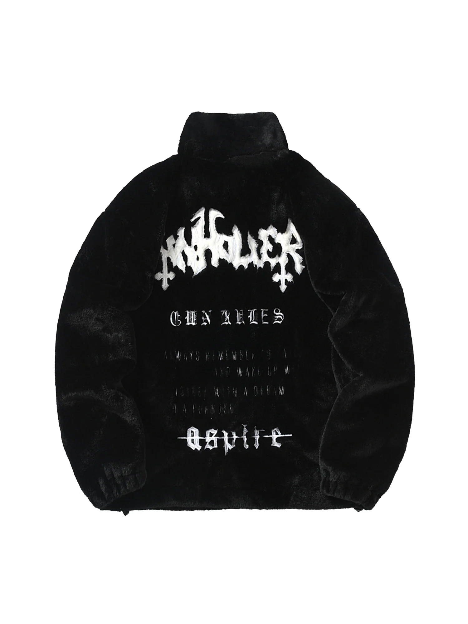 Thesupermade Hip-hop Letter Stand Collar Fur Jacket - 1908