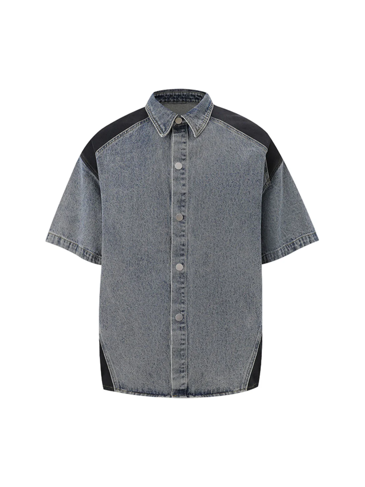 Deconstructed Patchwork Short-Sleeve Cropped Denim Set