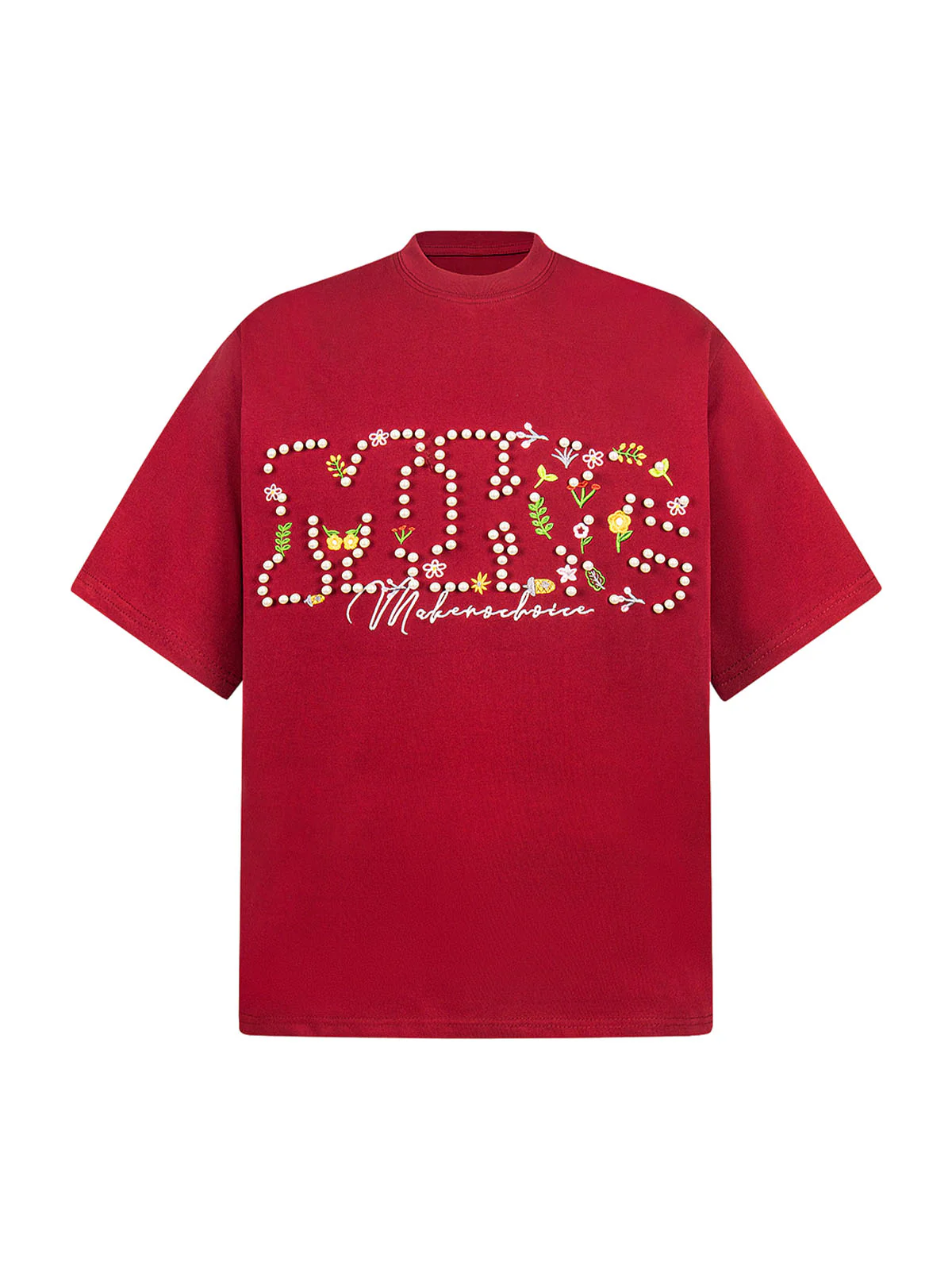Oversized Embroidered Floral Letter T-Shirt