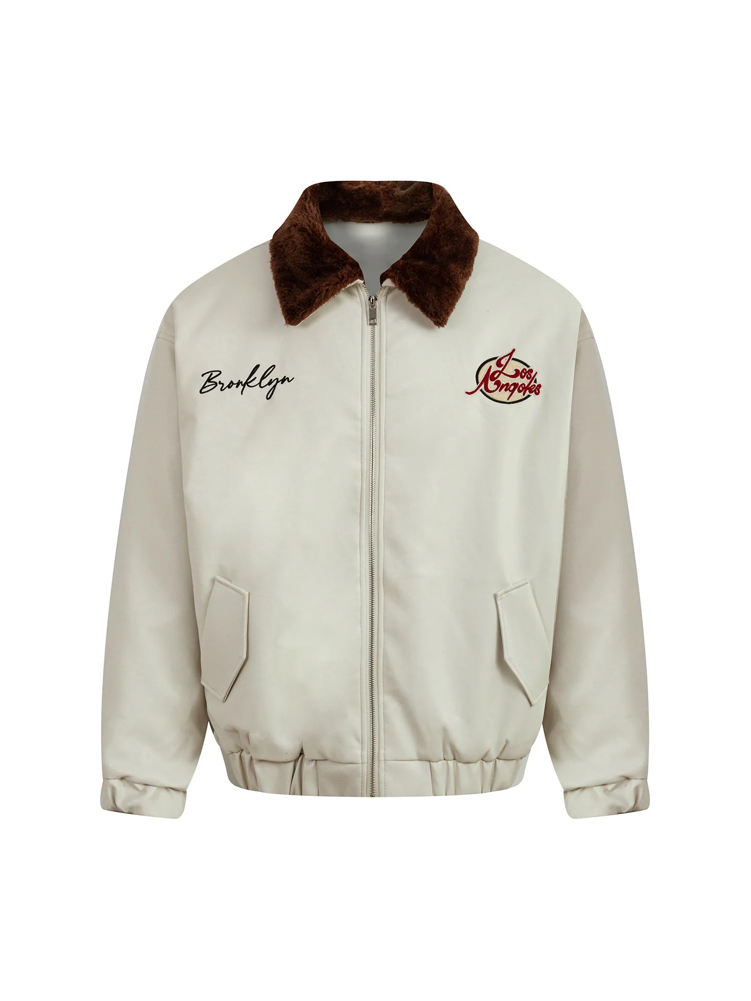 Thesupermade Embroidered Fur Collar PU leather Quilted Jacket - 2272