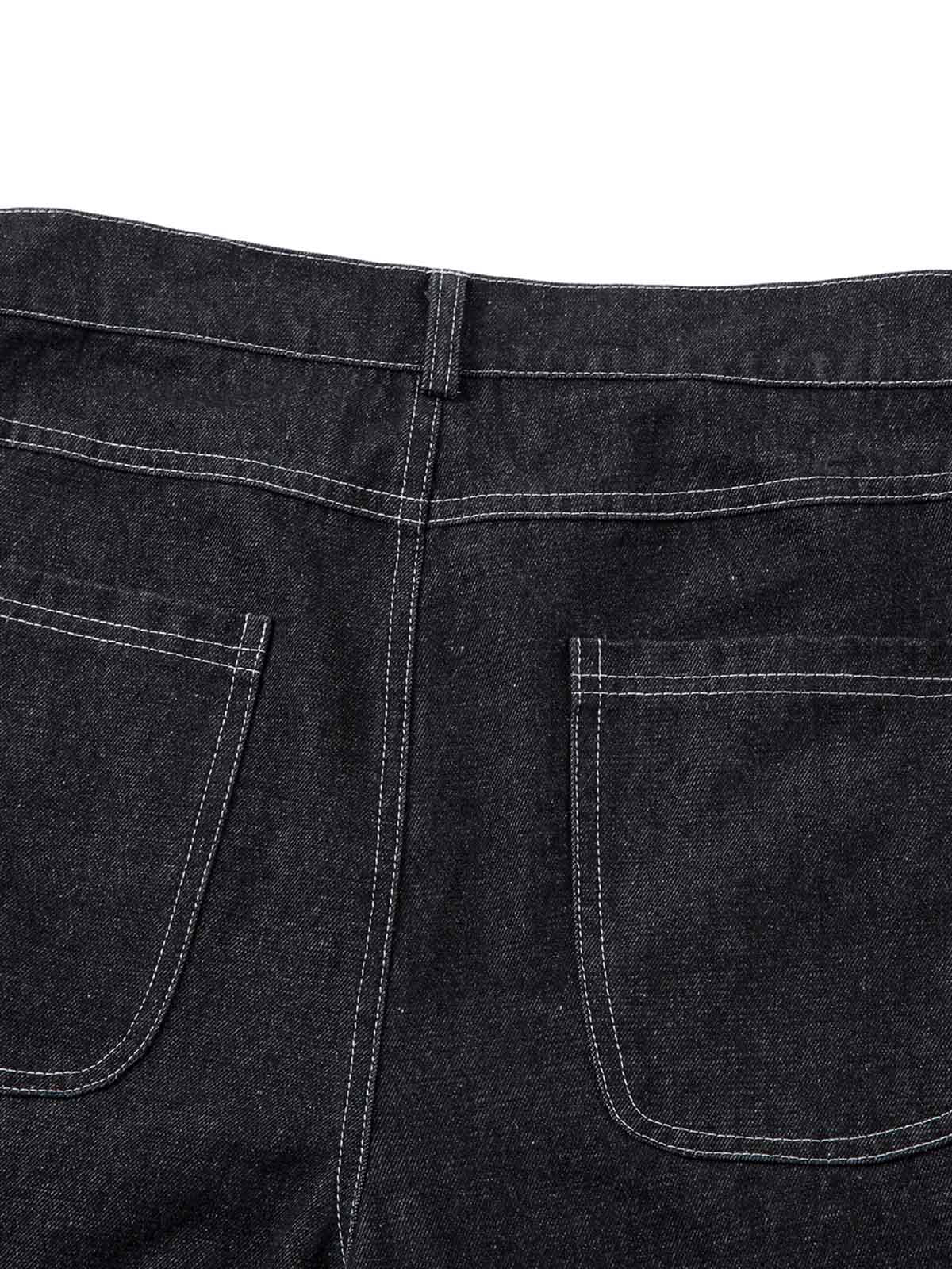 Deconstructed Split Topstitched Pleated Pocket Jeans
