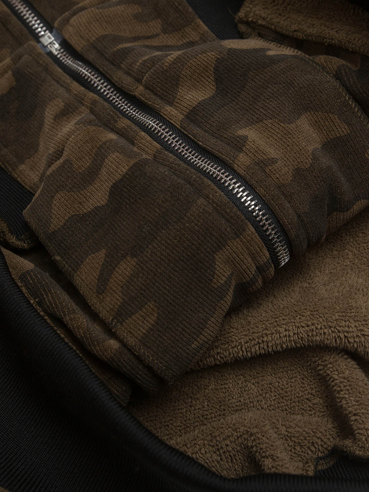 Camouflage Spliced Fur Hooded Fleece Jacket - 2262