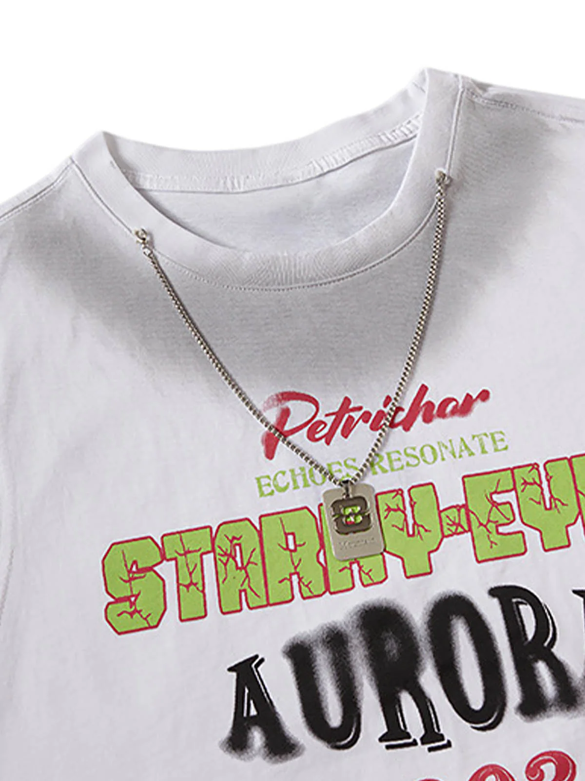 Spray- Painted Letter Print Necklace Vest