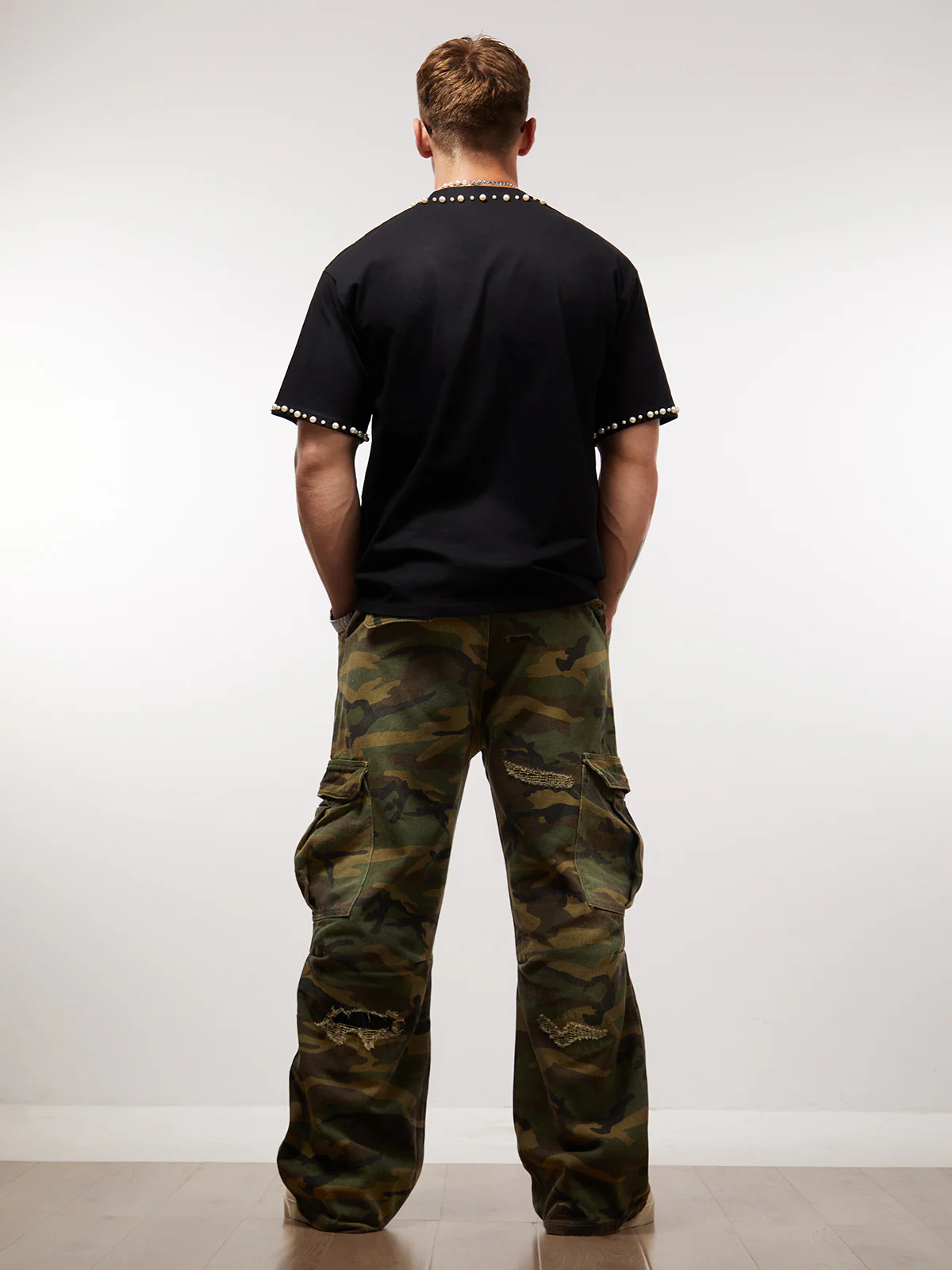 Elegant Pearl-Embellished Oversized T-Shirt