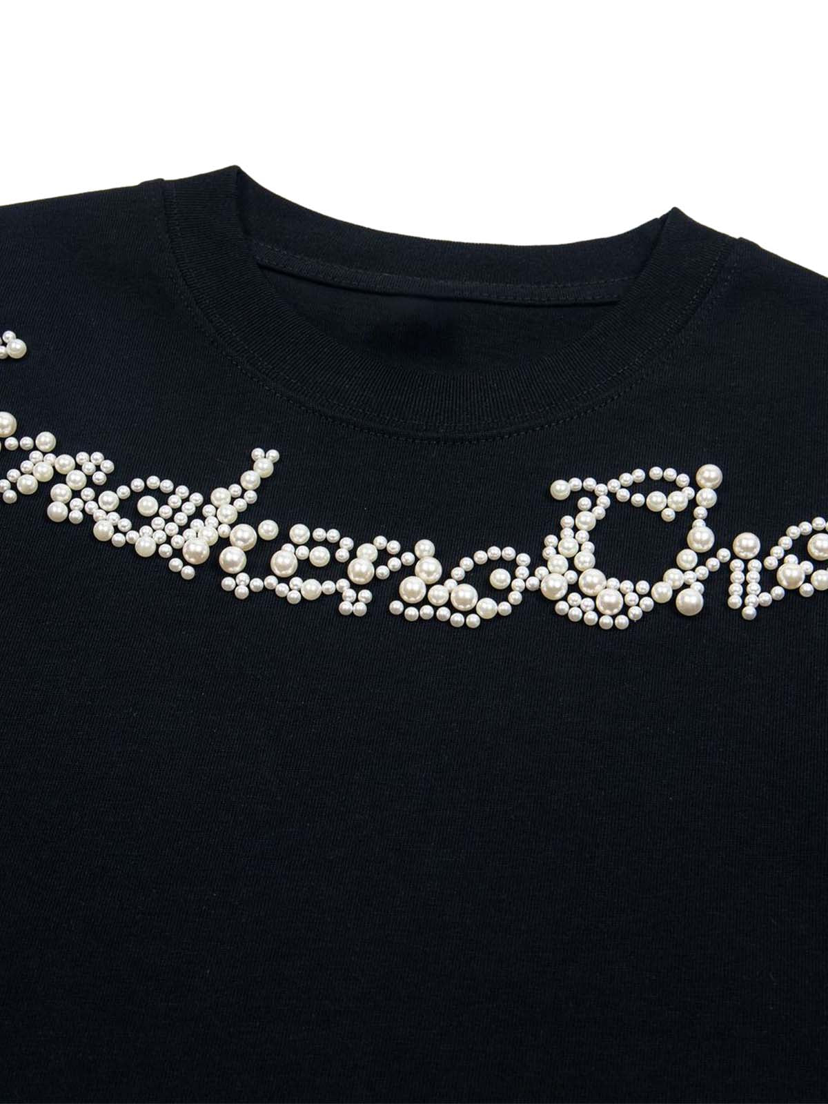 Retro Embroidery Beaded Letter Print T-shirt