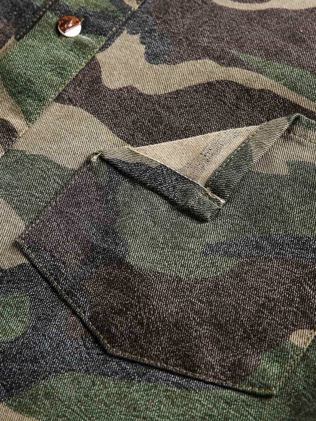 Camouflage Patchwork Print Letter Short Sleeve Shirt