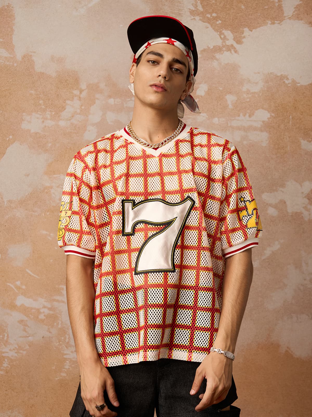 Original Jersey Plaid V-Neck T-shirt
