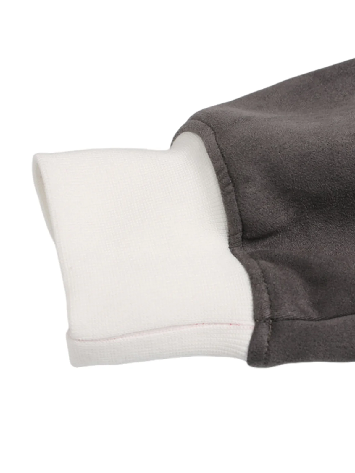 Suede Contrast Stripe Embroidered Long SleeveT-shirt