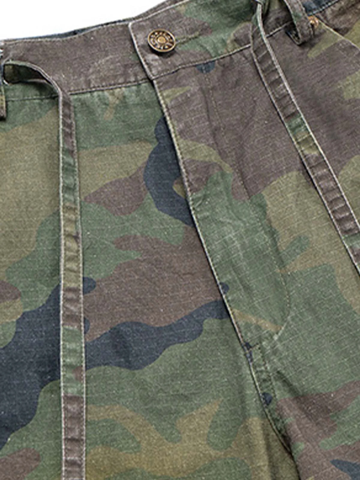 Washed Destroyed Camouflage Drawstring Cargo Shorts