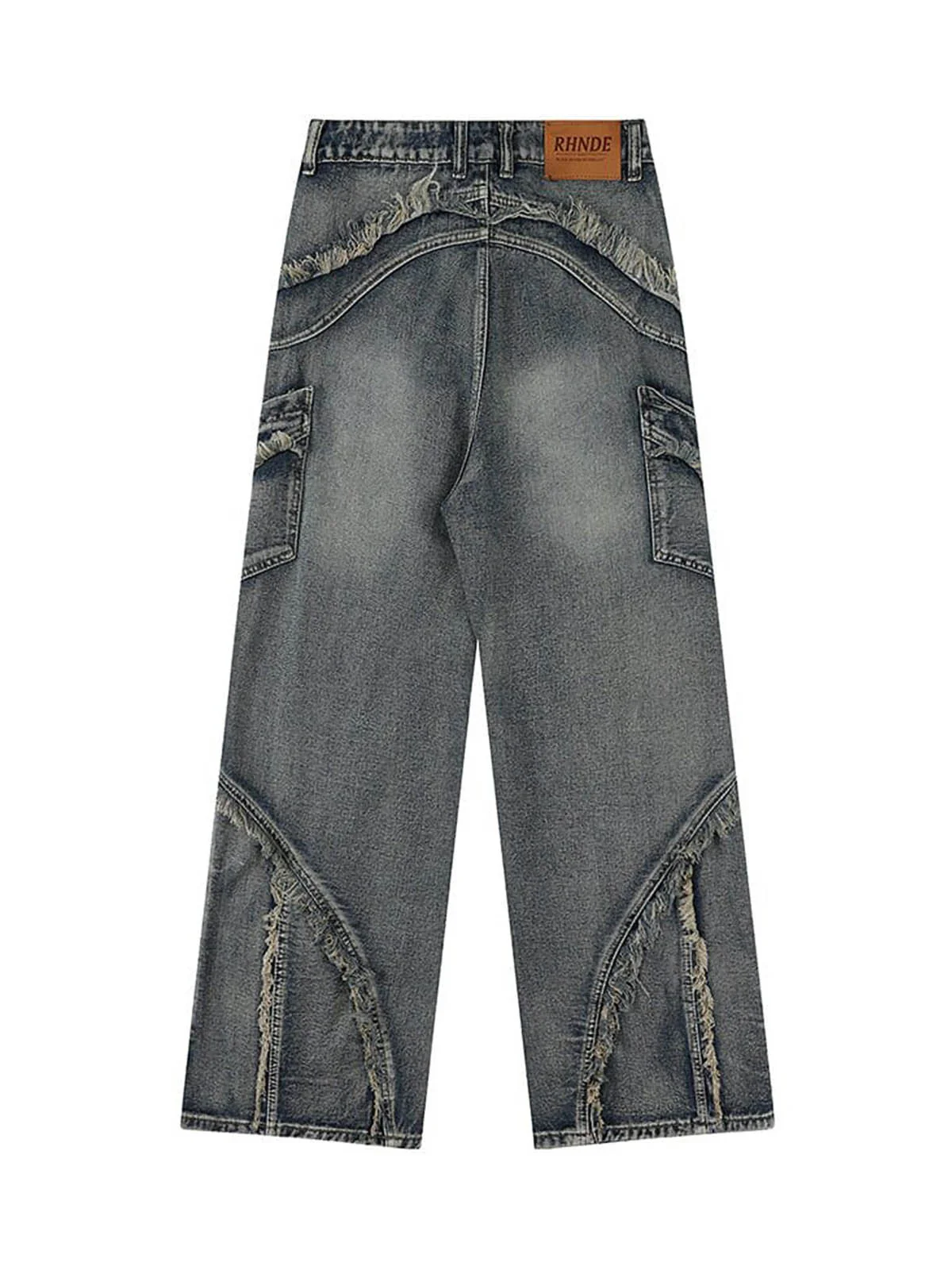 Thesupermade Washed Side Pocket Raw Edge Baggy Jeans - 2303