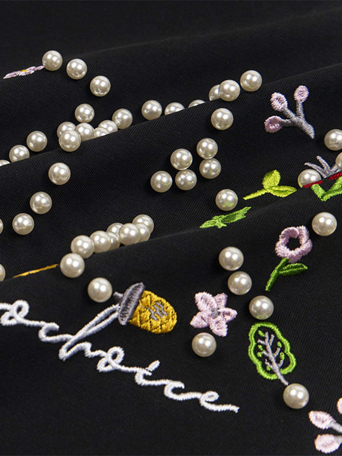 Oversized Embroidered Floral Letter T-Shirt