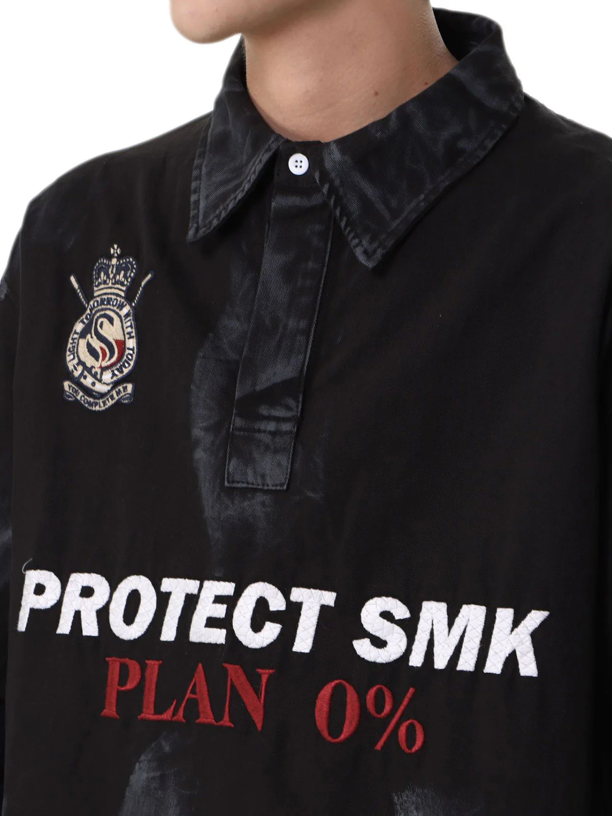 Jersey Faux Two-piece Embroidery Polo Collar Sweatshirt