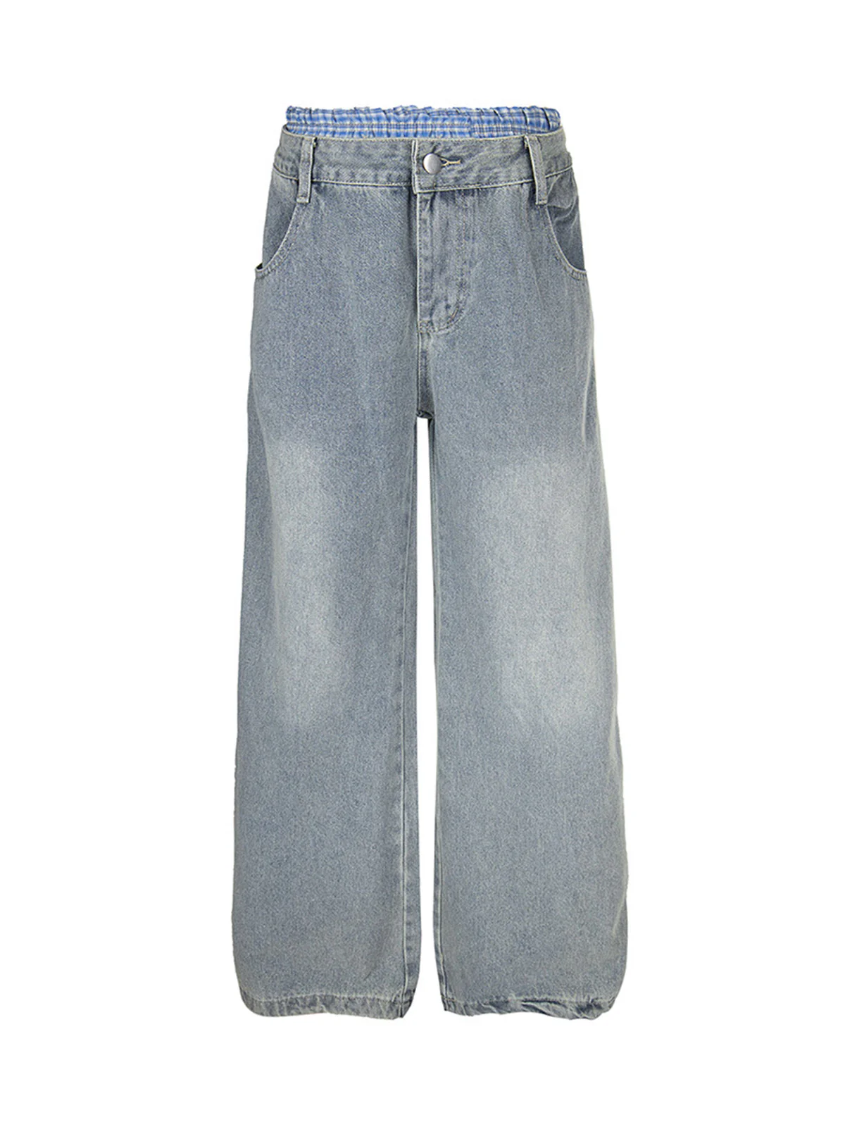 Plaid Double Waist Baggy Jeans