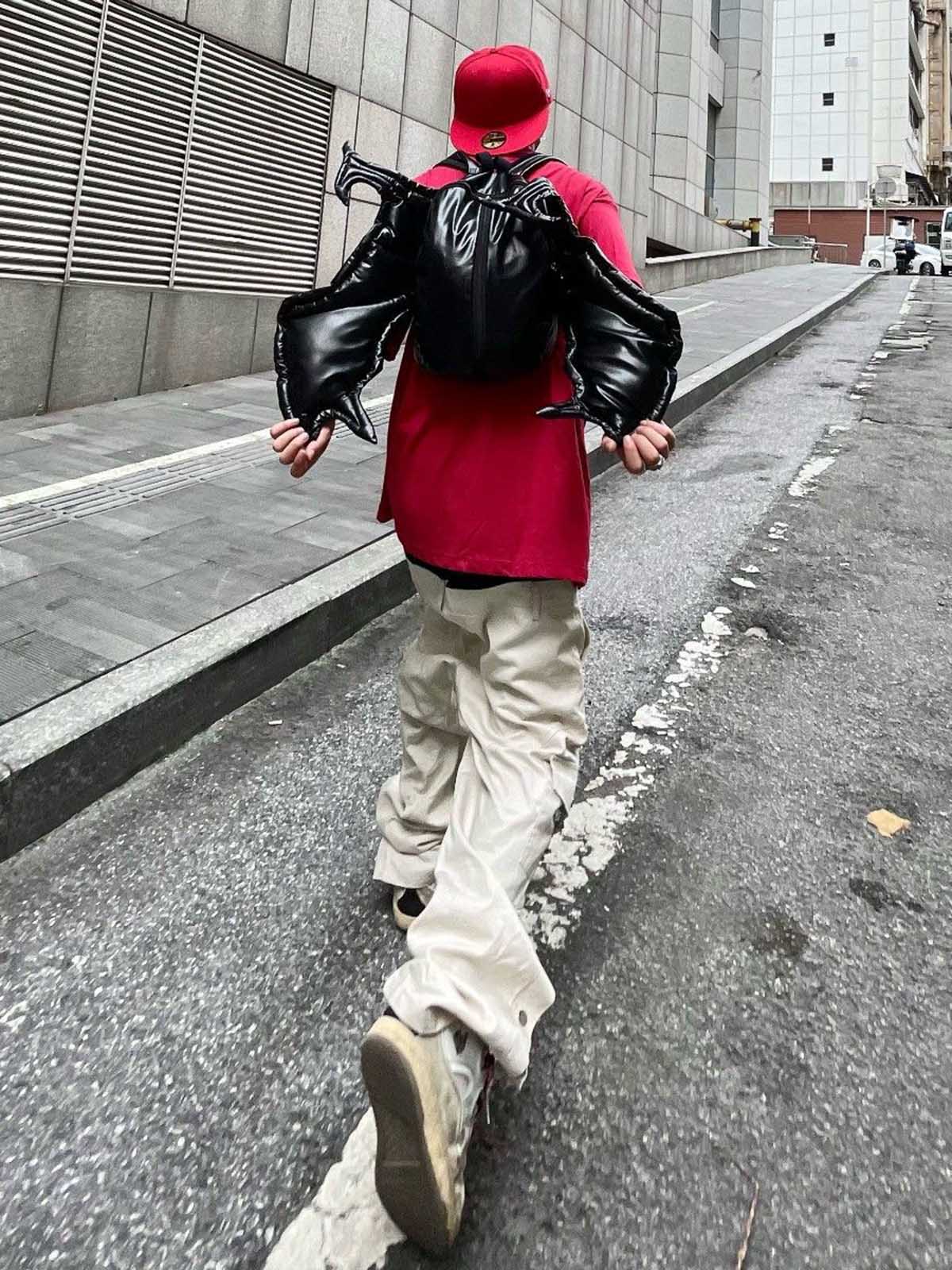 PU Leather Bat Wing Double Zipper Backpack