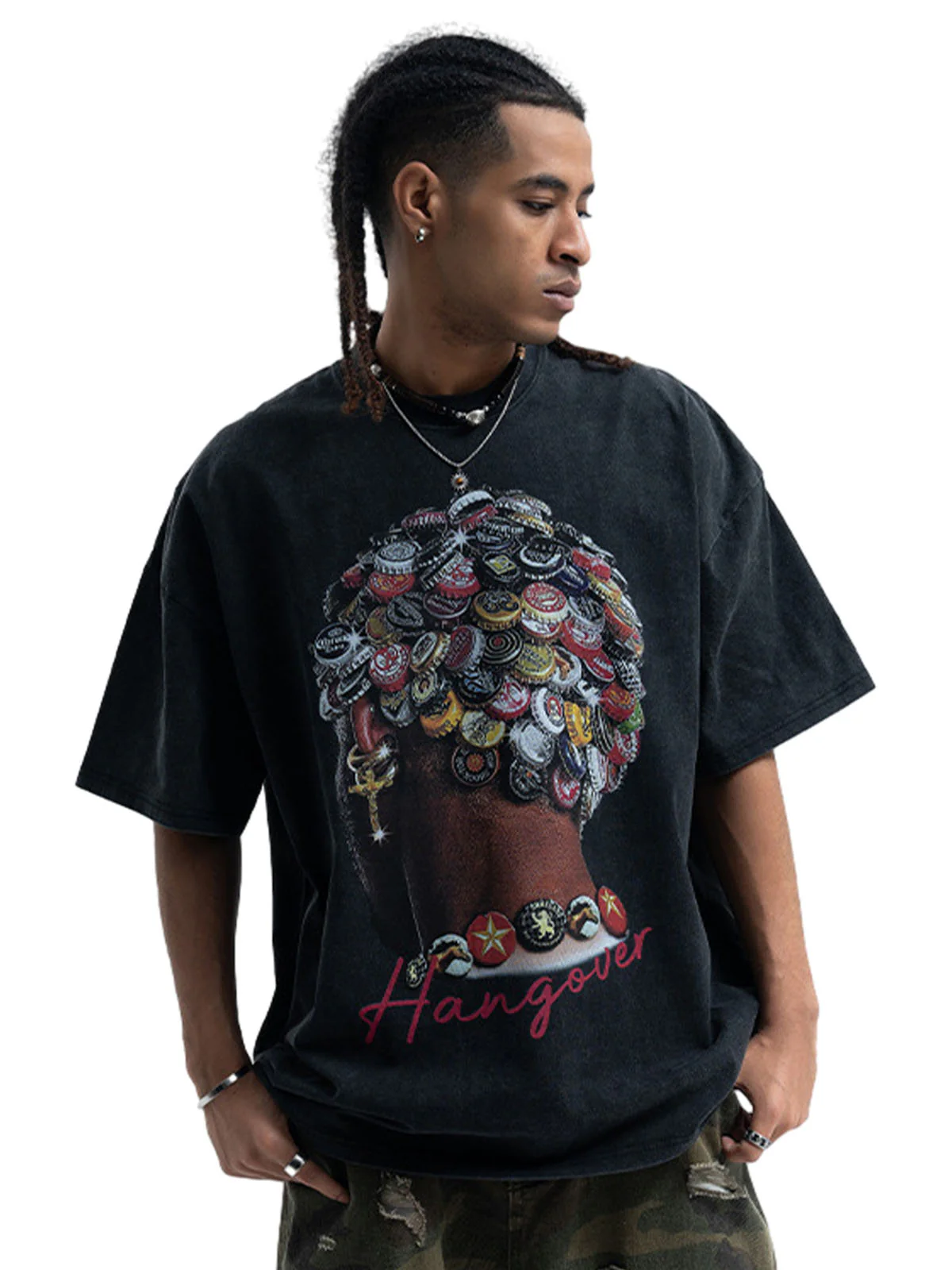 Street Washed Portrait Print T-shirt