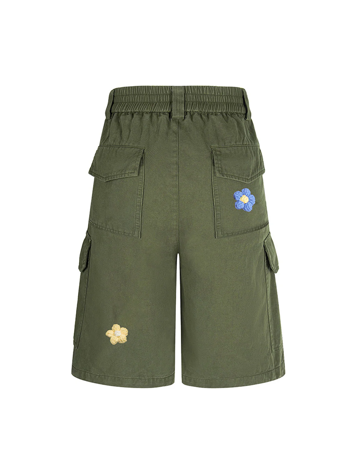 Retro Floral Embroidered Pleated Multi-Pocket Cargo Jorts