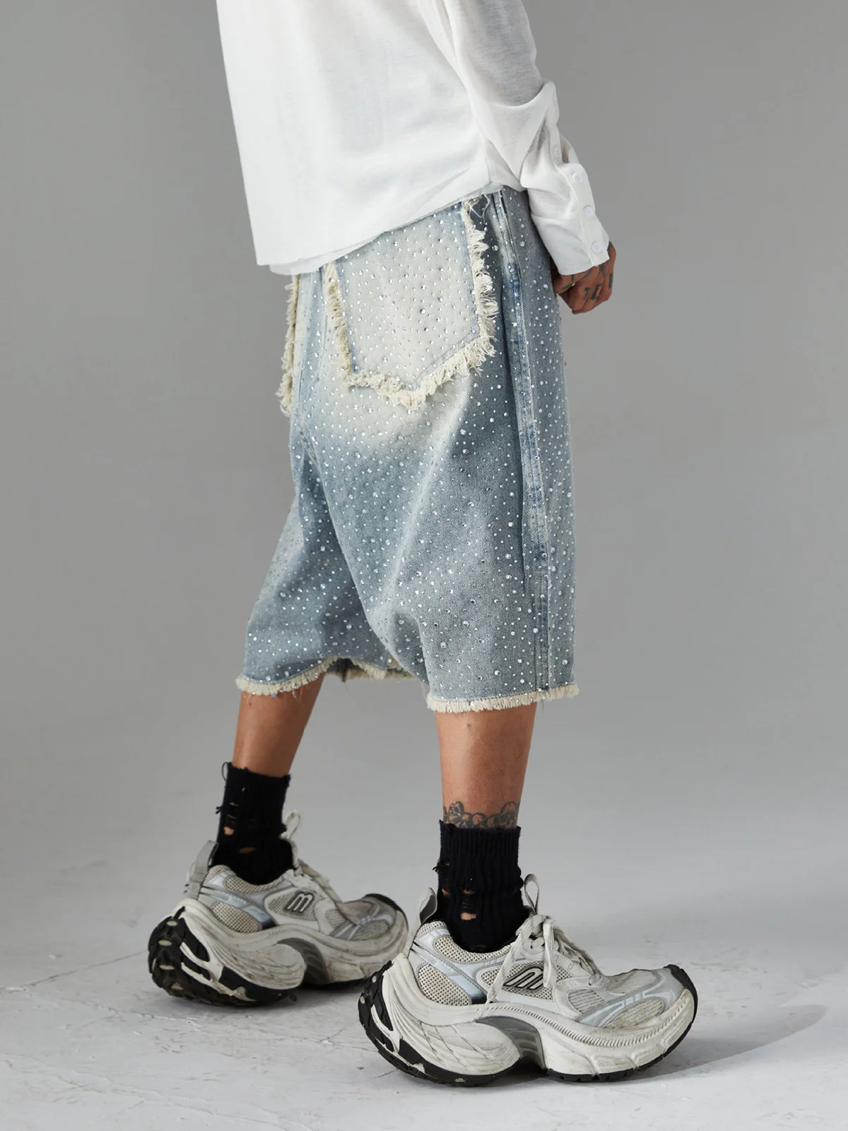 Distressed Rhinestone Denim Jorts