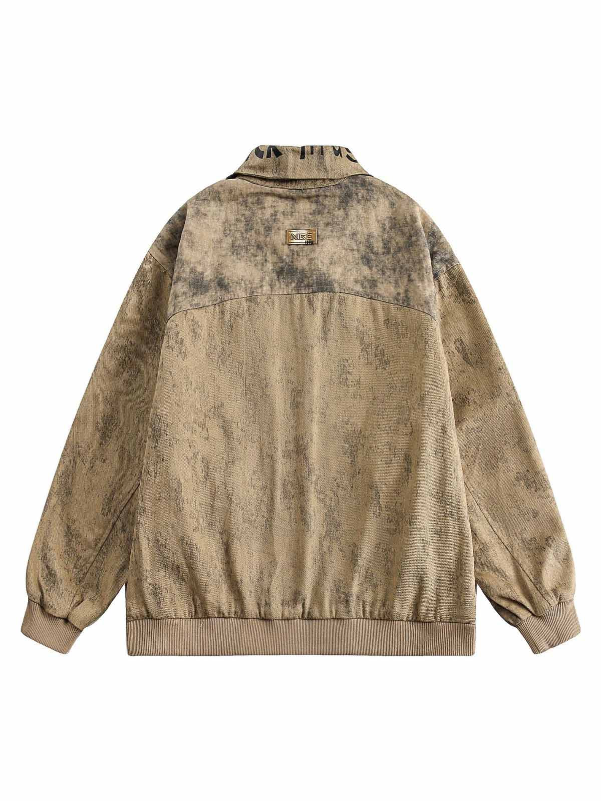 Distressed Double-layer Collar Workwear Jacket