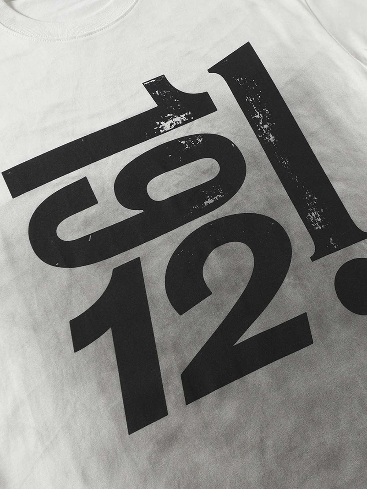 Heavy Washed Distressed Dirty Print Letter T-shirt