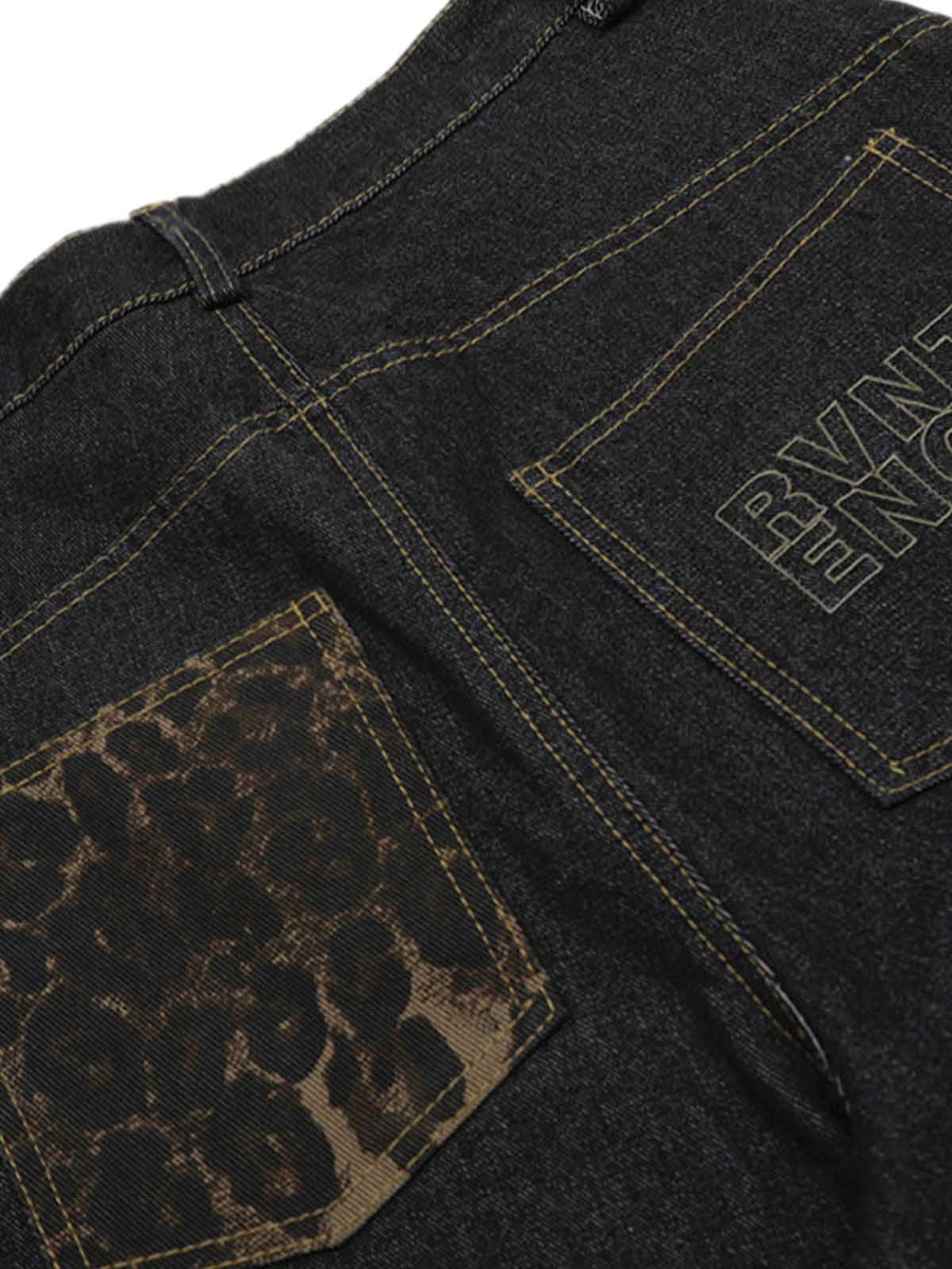 Washed Cheetah Print Patchwork Denim Jorts