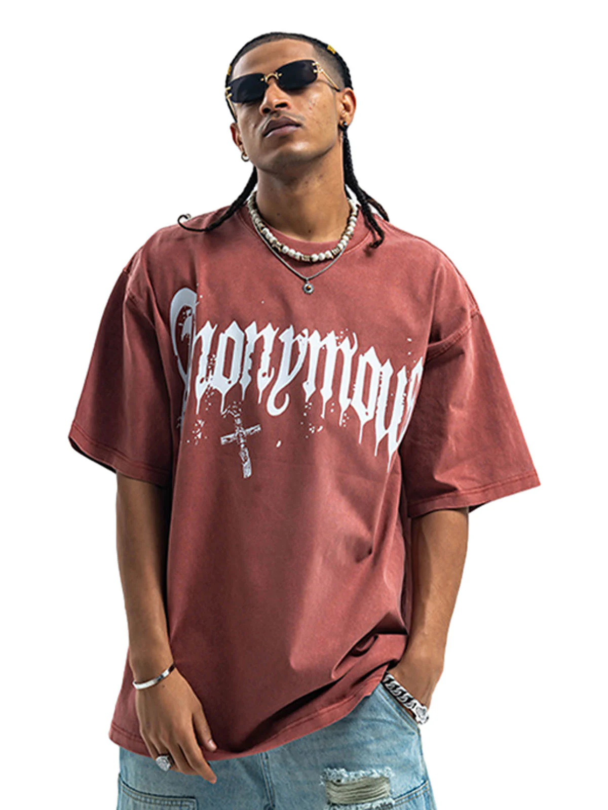 Thesupermade American Street Heavy Washed Distressed Gothic Cross T-shirt