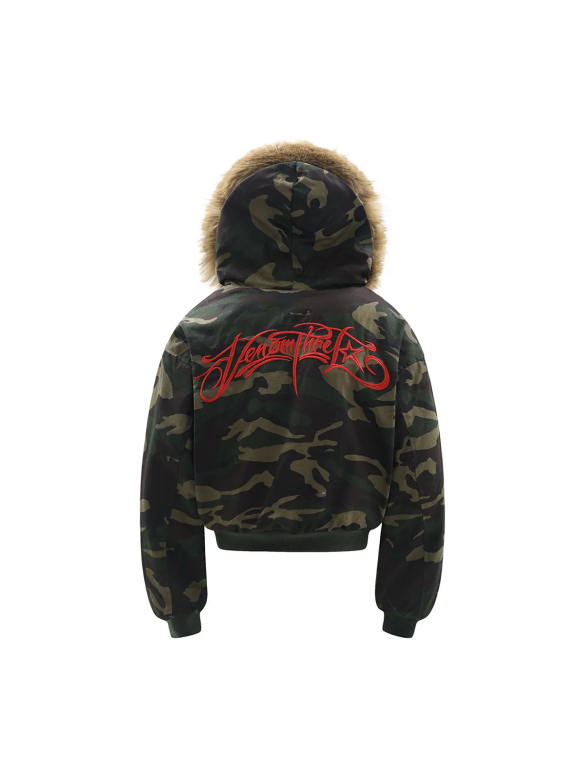 Embroidered Detachable Fur Hooded Jacket